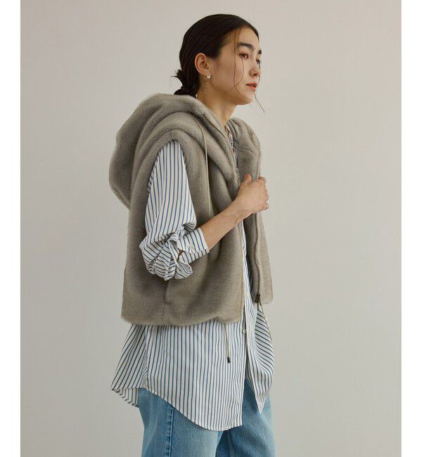 SALON adam et rope'「【Americana（アメリカーナ） for SALON】ファーフードベスト」|ベスト・ジレ|