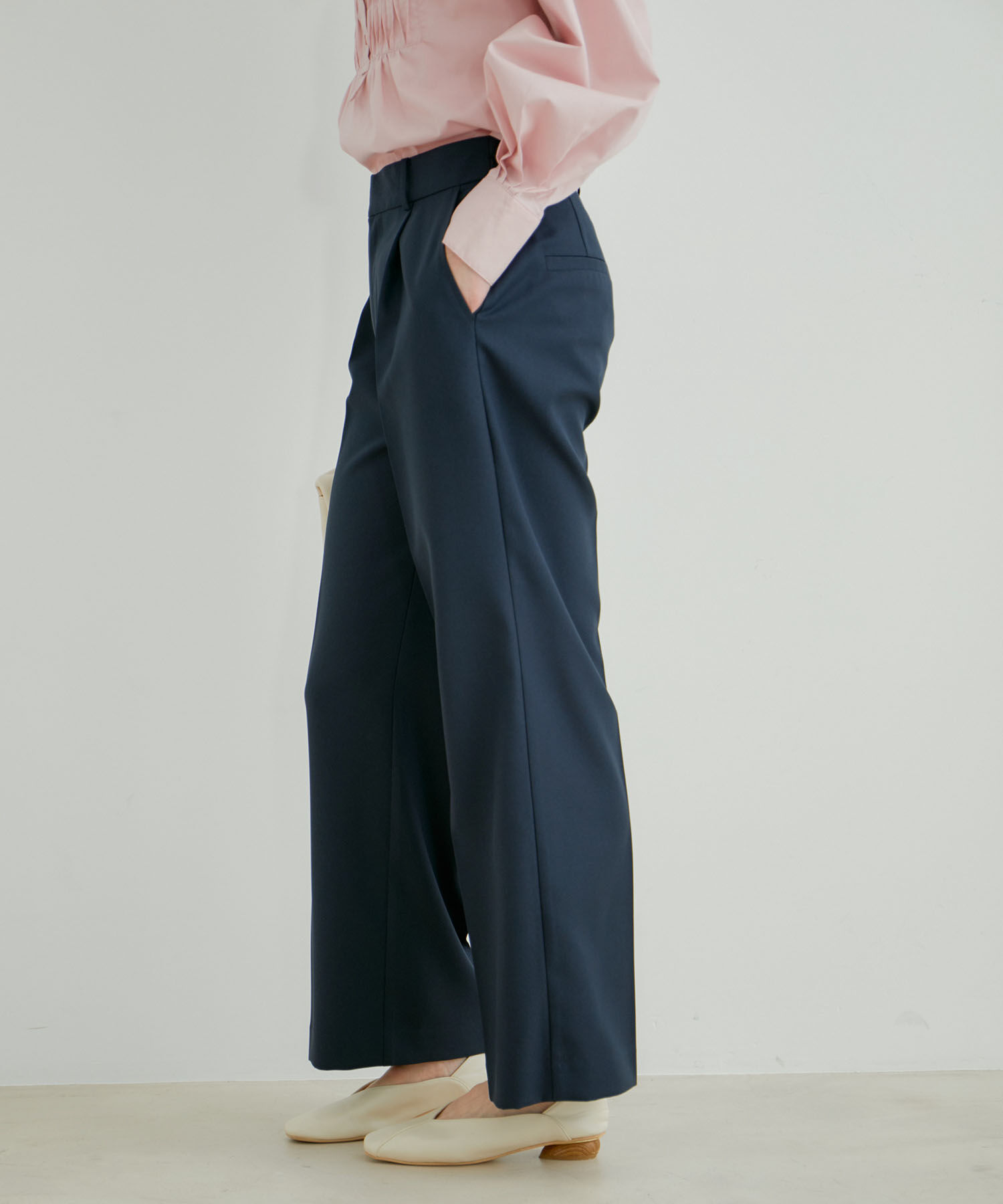 VIS「美HITワンタックストレートパンツ【洗える】」|スラックス|ネイビー(40)