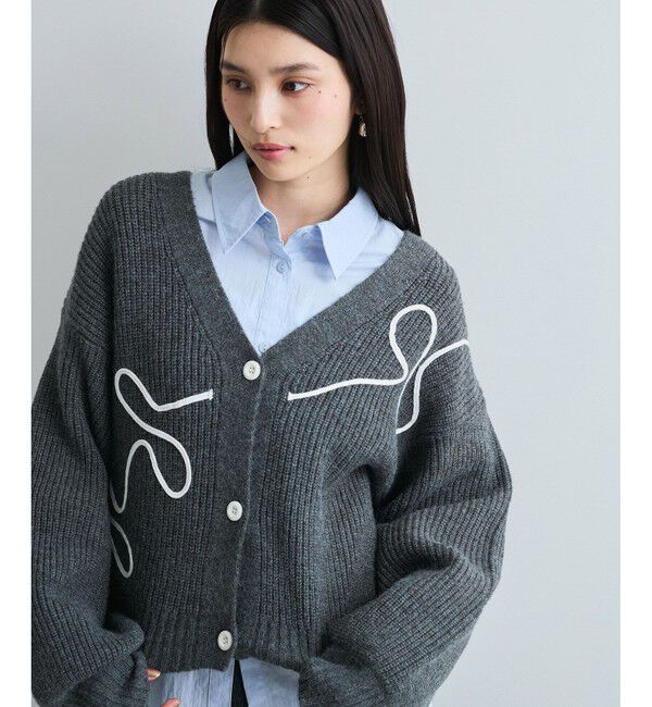 VIS「【WEB/一部店舗限定】リボンコード刺繍Vネックカーディガン【セットアップ対応】」|カーディガン|