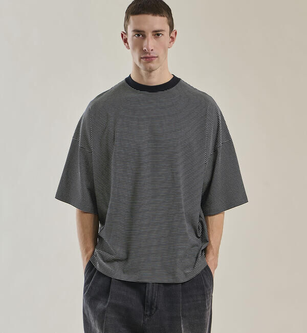 handvaerk「handvaerk | 60/2 クルーネック半袖Tシャツ STRIPE MEN」|Tシャツ・カットソー|