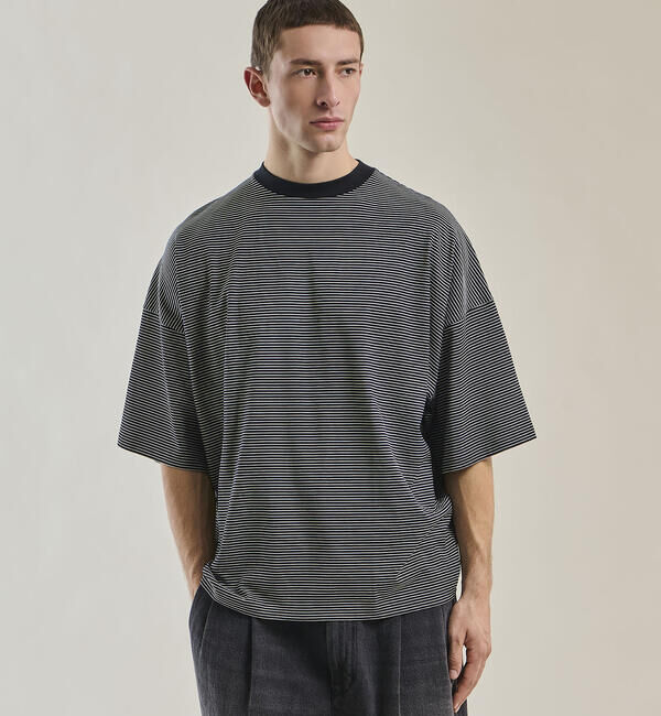handvaerk「handvaerk | 60/2 クルーネック半袖Tシャツ STRIPE MEN」|Tシャツ・カットソー|