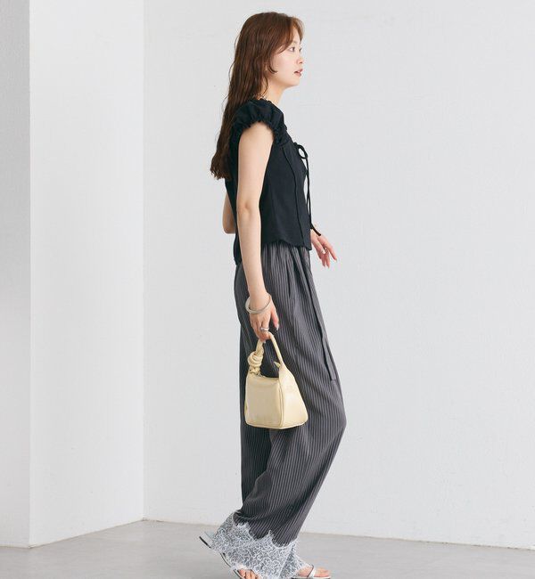  「ベルト付き裾レーススラックス」|チノ|