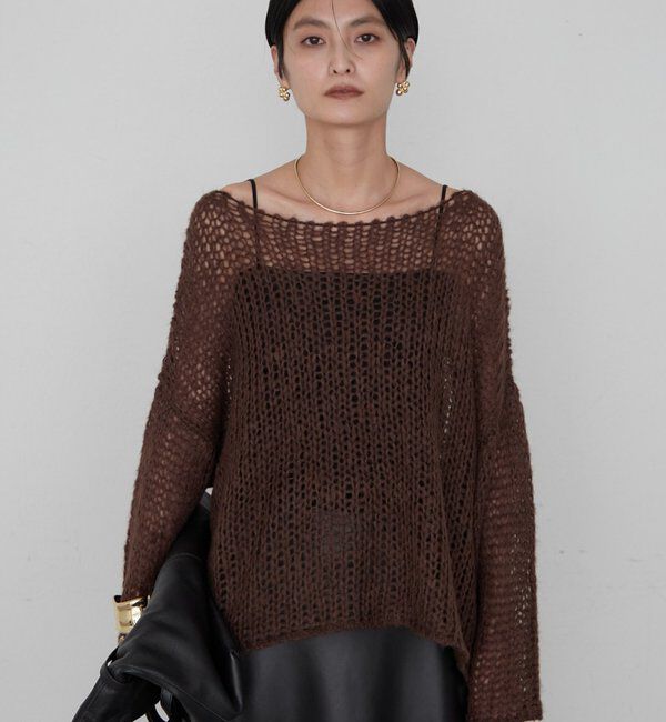  「≪好評につき再登場/洗える≫【earthy_/アーシー】シアーハンドライクニット」|ニット・セーター|ブラウン