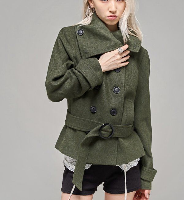  「【26AW LOOK掲載品番】ワイドカラーベルテッドPコート」|その他|カーキ