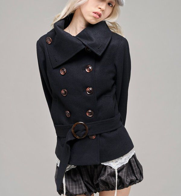  「【26AW LOOK掲載品番】ワイドカラーベルテッドPコート」|その他|ブラック