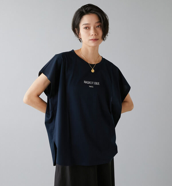Liesse「フレンチスリーブプリントTシャツ」|Tシャツ・カットソー|ネイビー