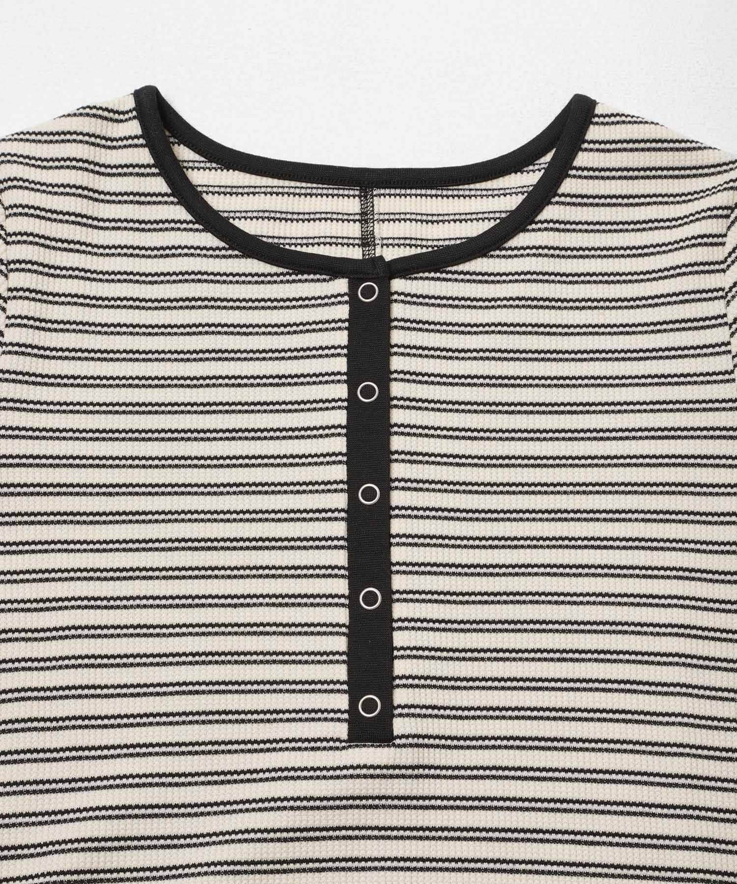  「ワッフルボーダーヘンリネックTEE」|Tシャツ・カットソー|