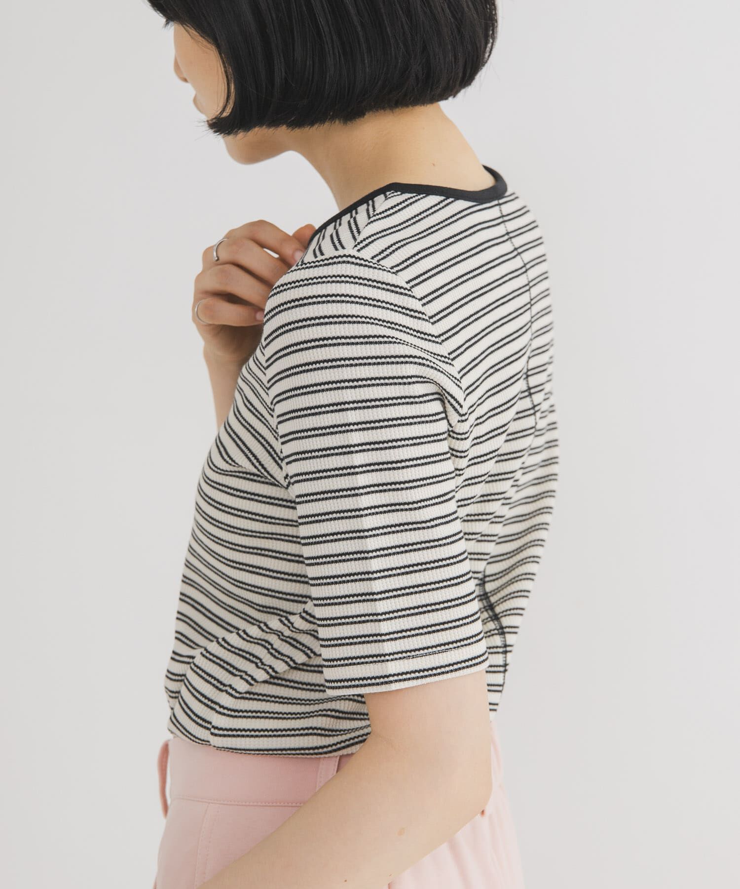  「ワッフルボーダーヘンリネックTEE」|Tシャツ・カットソー|