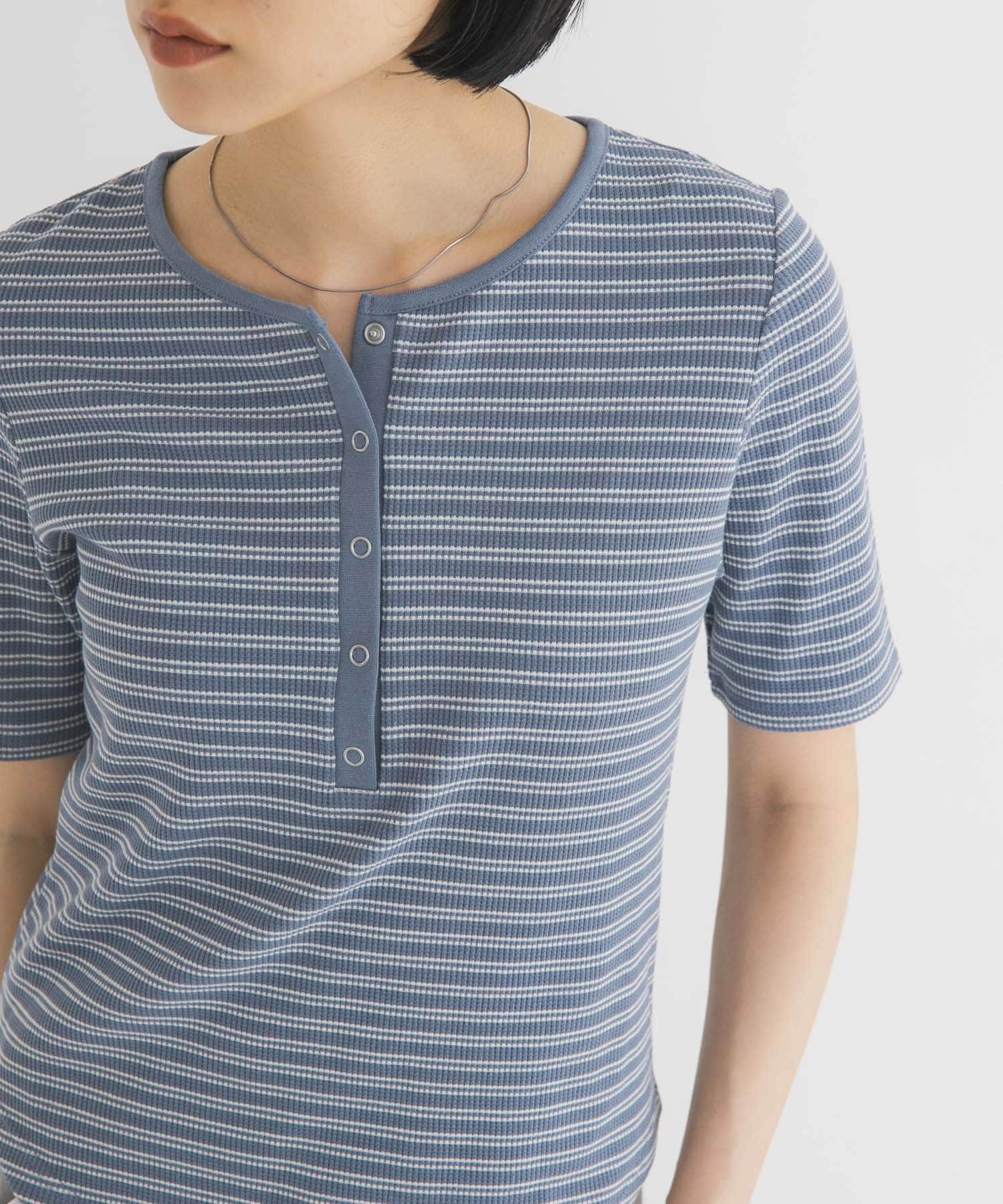  「ワッフルボーダーヘンリネックTEE」|Tシャツ・カットソー|