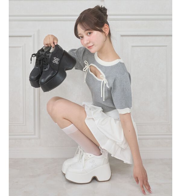  「ロゴビジュー厚底スニーカー」|スニーカー|