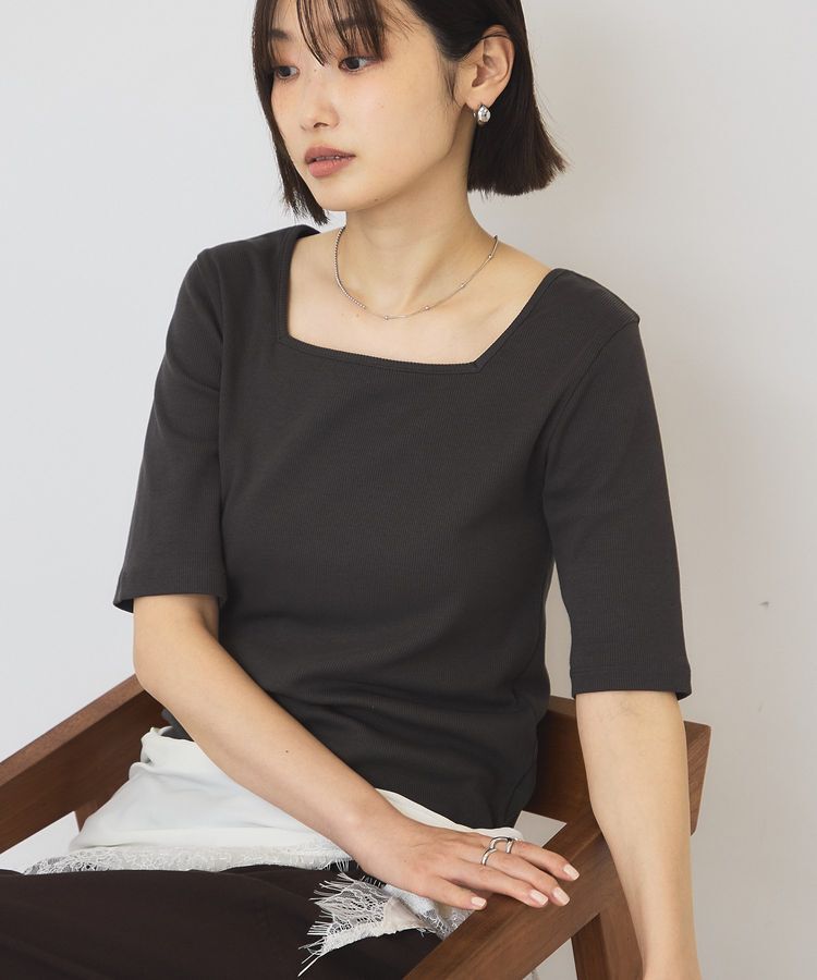 AMERICAN HOLIC「【接触冷感・UVカット】スクエアネック5分袖プルオーバー」|Tシャツ・カットソー|Charcoal Gray