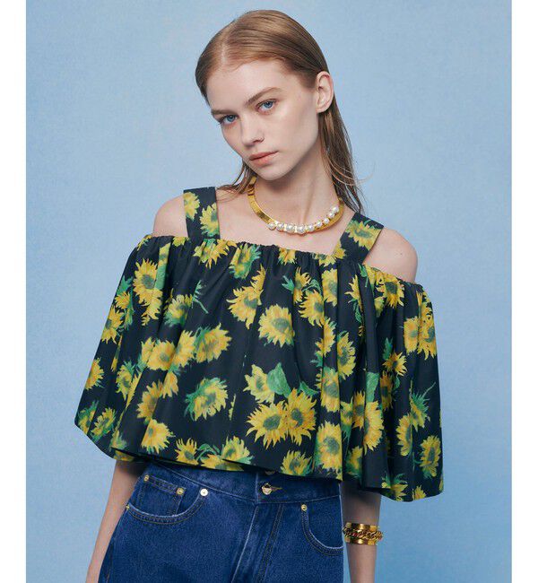 LOULOU WILLOUGHBY「WEB 一部店舗限定 サンフラワープリントブラウス」|シャツ・ブラウス|ブラック系