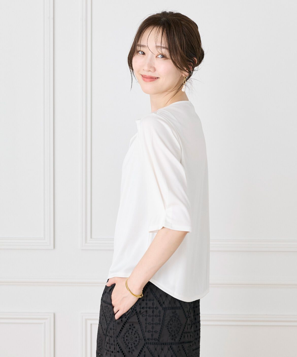 Le Souk「《大きいサイズ》サテンドレーププルオーバー《日本製》」|Tシャツ・カットソー|