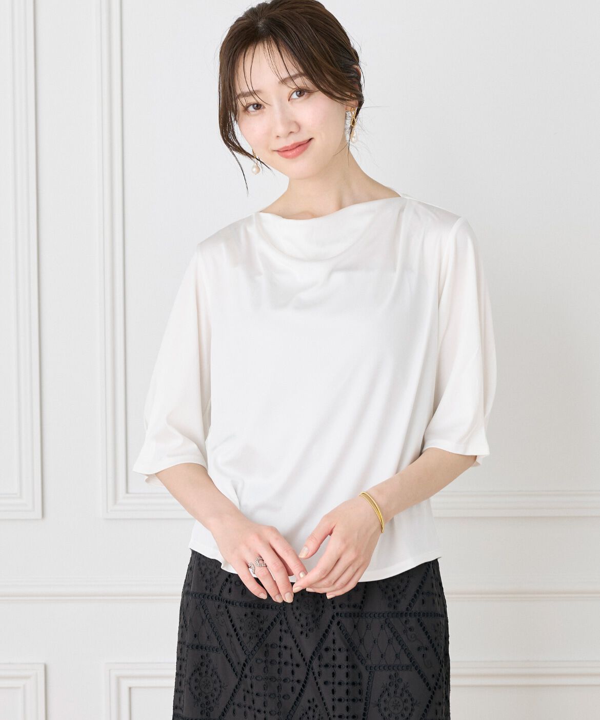Le Souk「《大きいサイズ》サテンドレーププルオーバー《日本製》」|Tシャツ・カットソー|