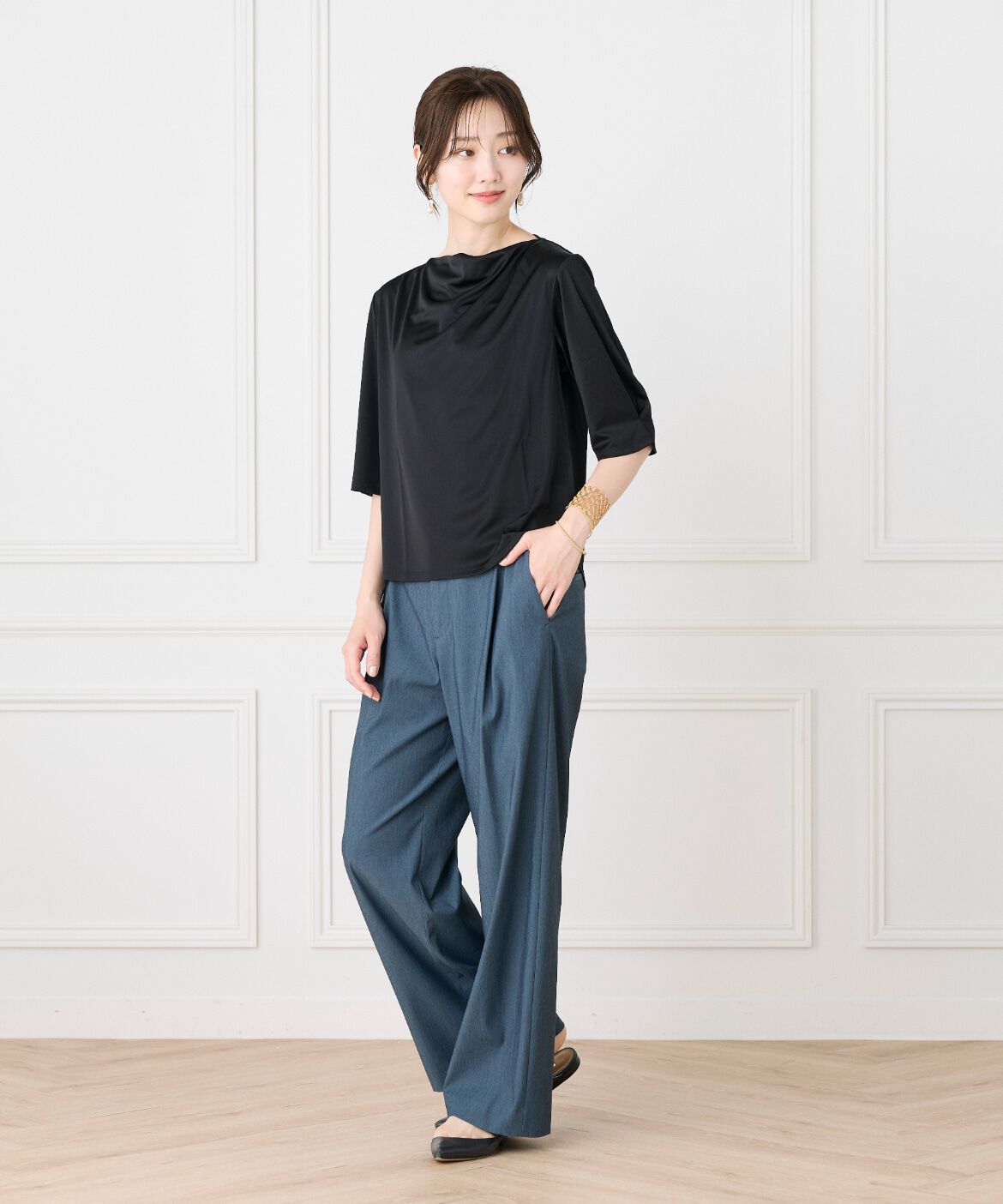 Le Souk「《大きいサイズ》サテンドレーププルオーバー《日本製》」|Tシャツ・カットソー|