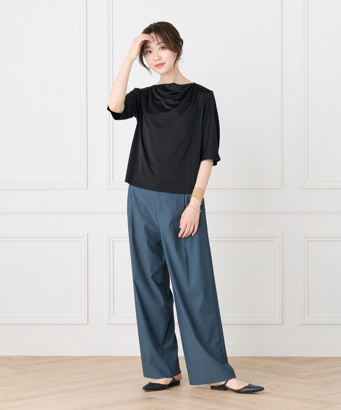Le Souk「《大きいサイズ》サテンドレーププルオーバー《日本製》」|Tシャツ・カットソー|