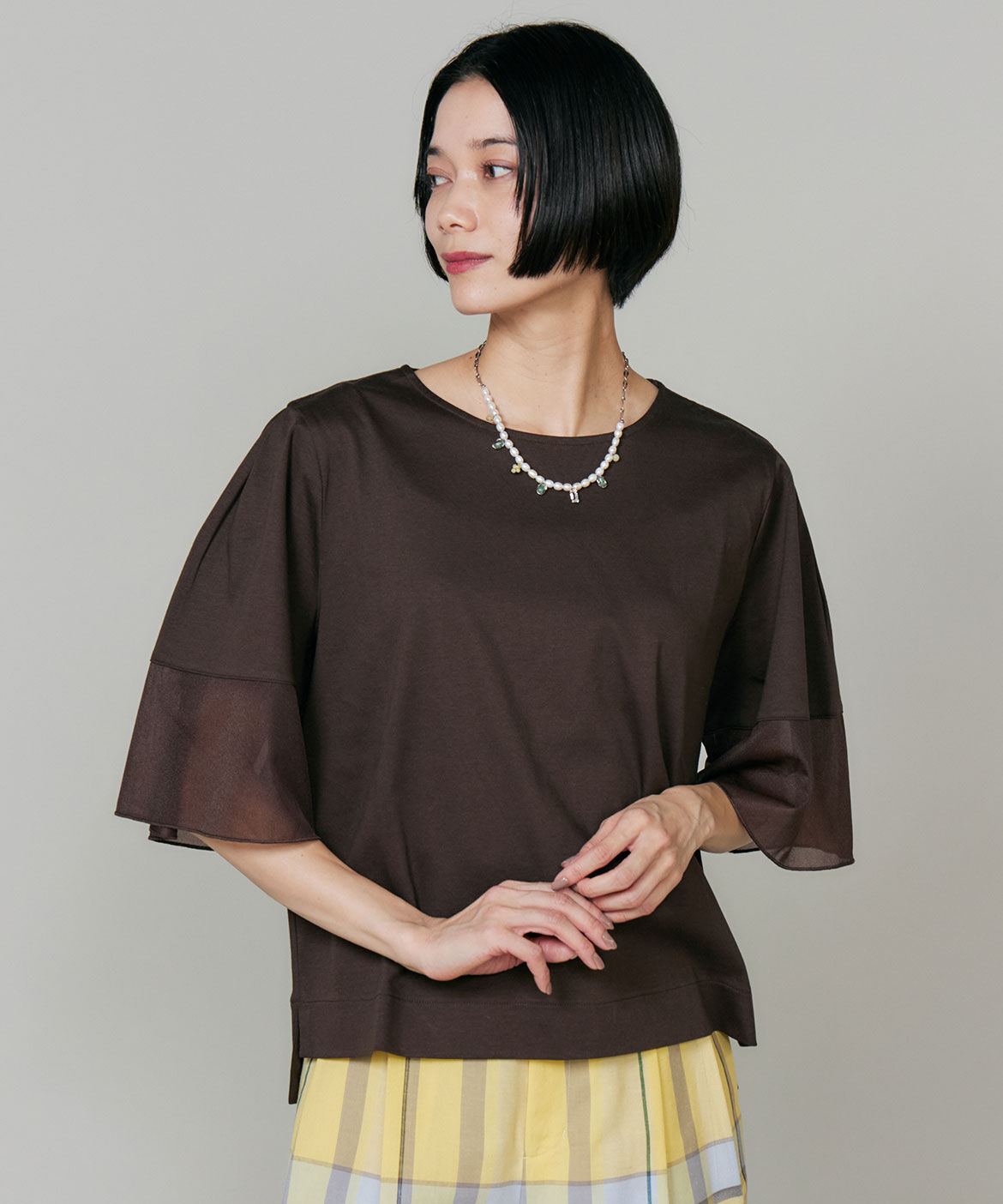 INED「《大きいサイズ》袖シアープルオーバーカットソー」|Tシャツ・カットソー|
