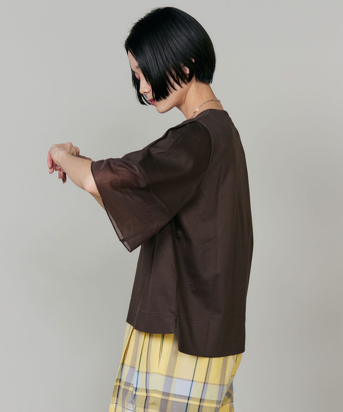 INED「《大きいサイズ》袖シアープルオーバーカットソー」|Tシャツ・カットソー|