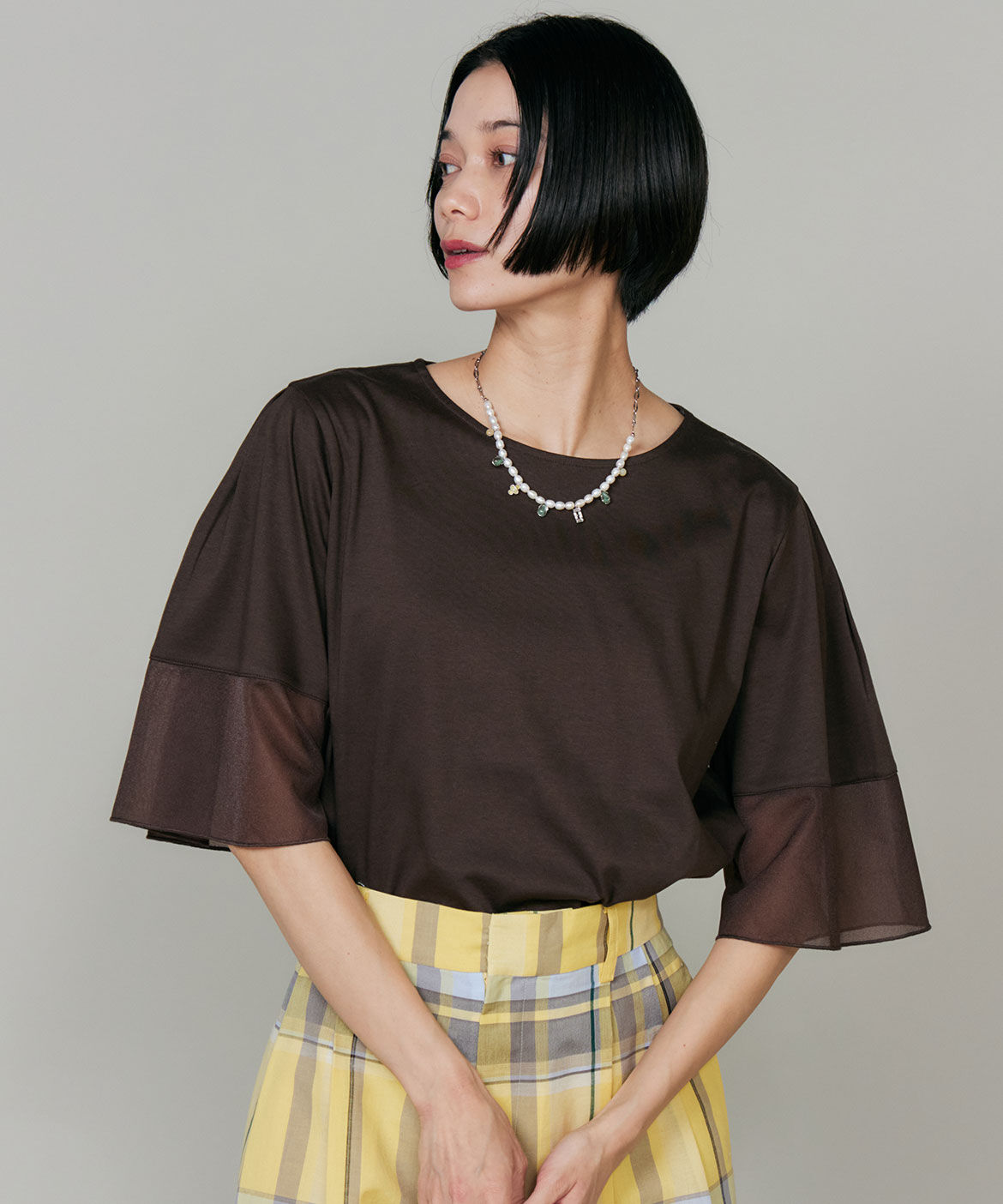 INED「《大きいサイズ》袖シアープルオーバーカットソー」|Tシャツ・カットソー|