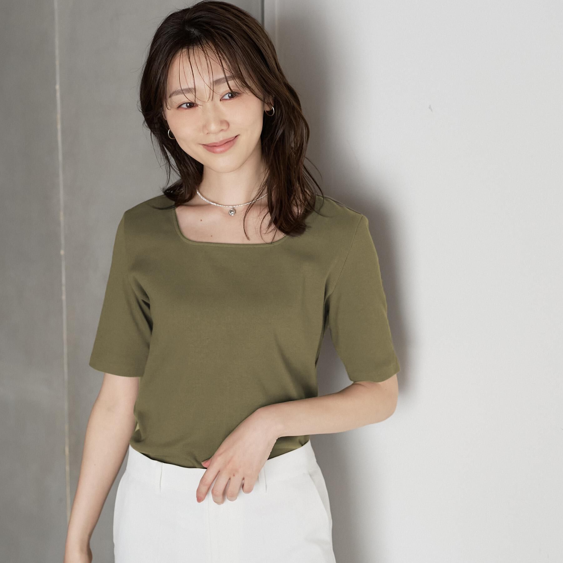UNTITLED「【すっきり見え/洗える】スクエアネックプルオーバー」|Tシャツ・カットソー|カーキ(027)