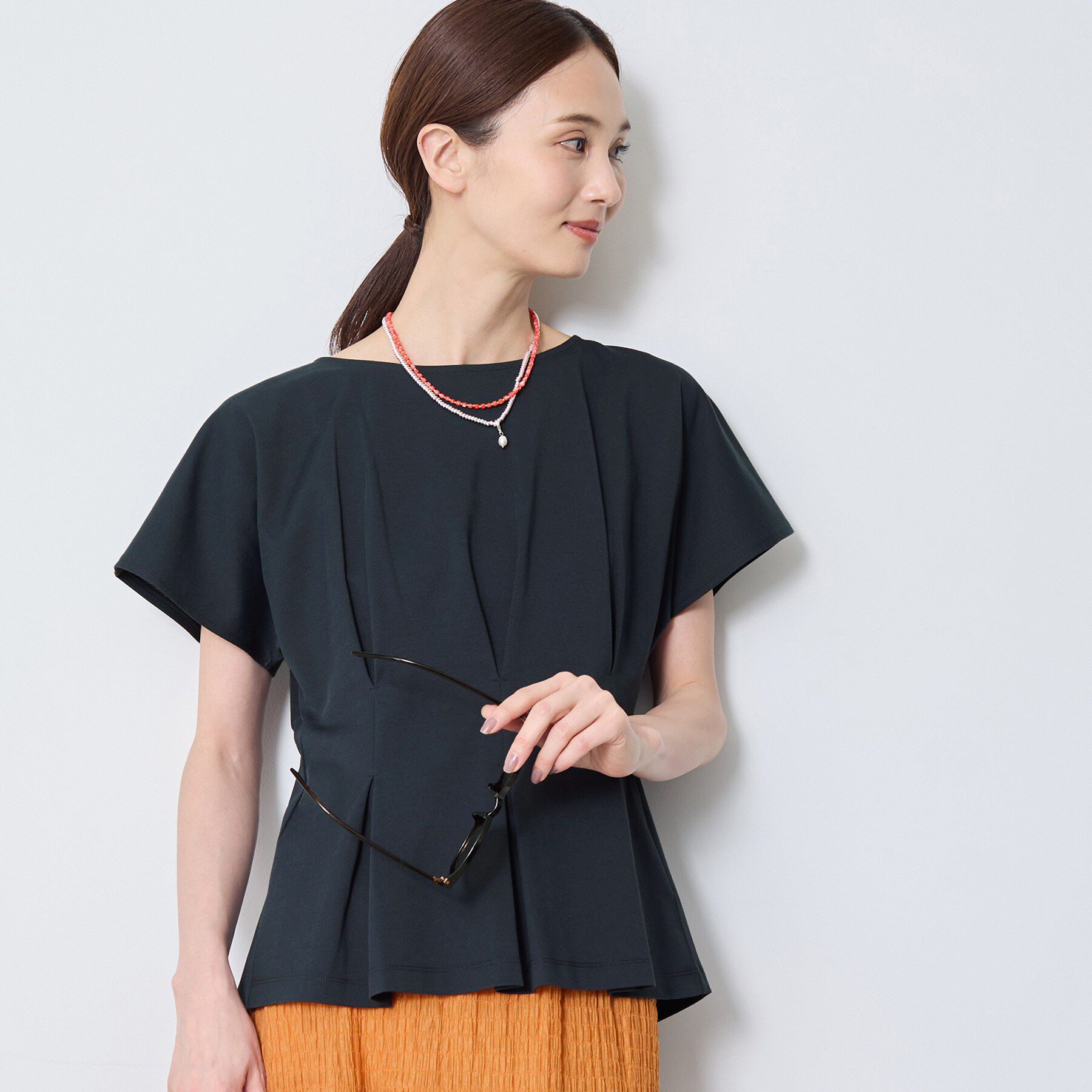 Reflect「【UVカット／接触冷感／吸水速乾】タックデザインフレアトップス」|Tシャツ・カットソー|