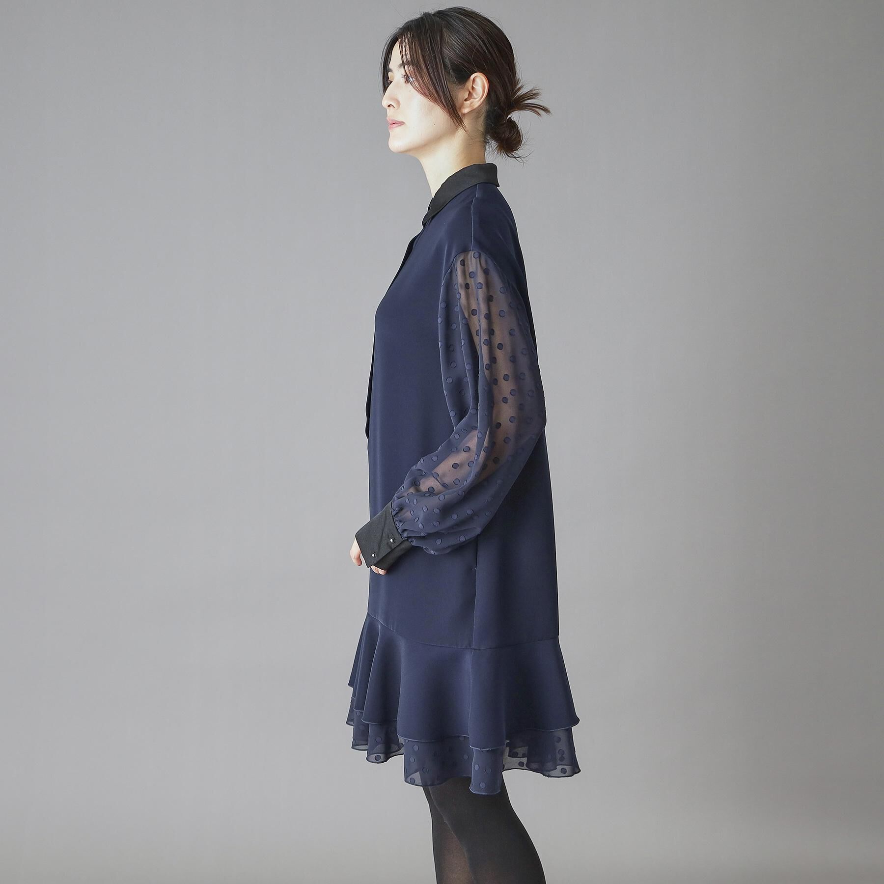 DRESSTERIOR「【ウォッシャブル】ダブルクロスボリュームスリーブミニワンピース」|ワンピース|