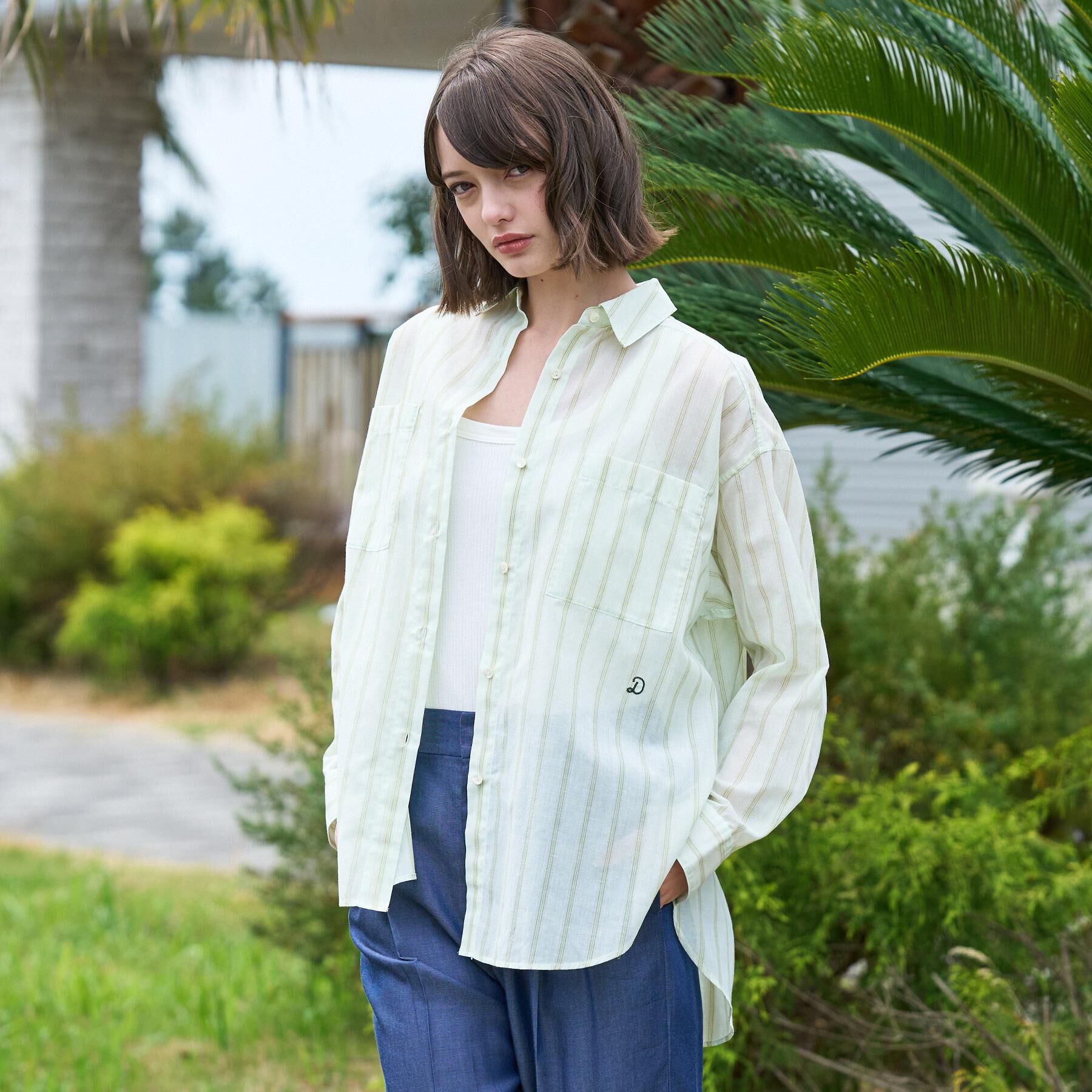 DRESSTERIOR「シアー ストライプシャツ」|シャツ・ブラウス|ライトグリーン(32