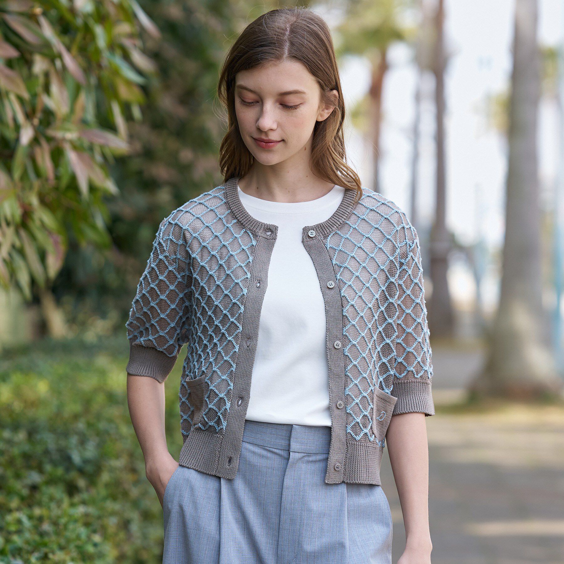 DRESSTERIOR「【ウォッシャブル】フィッシュネットニットシャツカーディガン」|カーディガン|