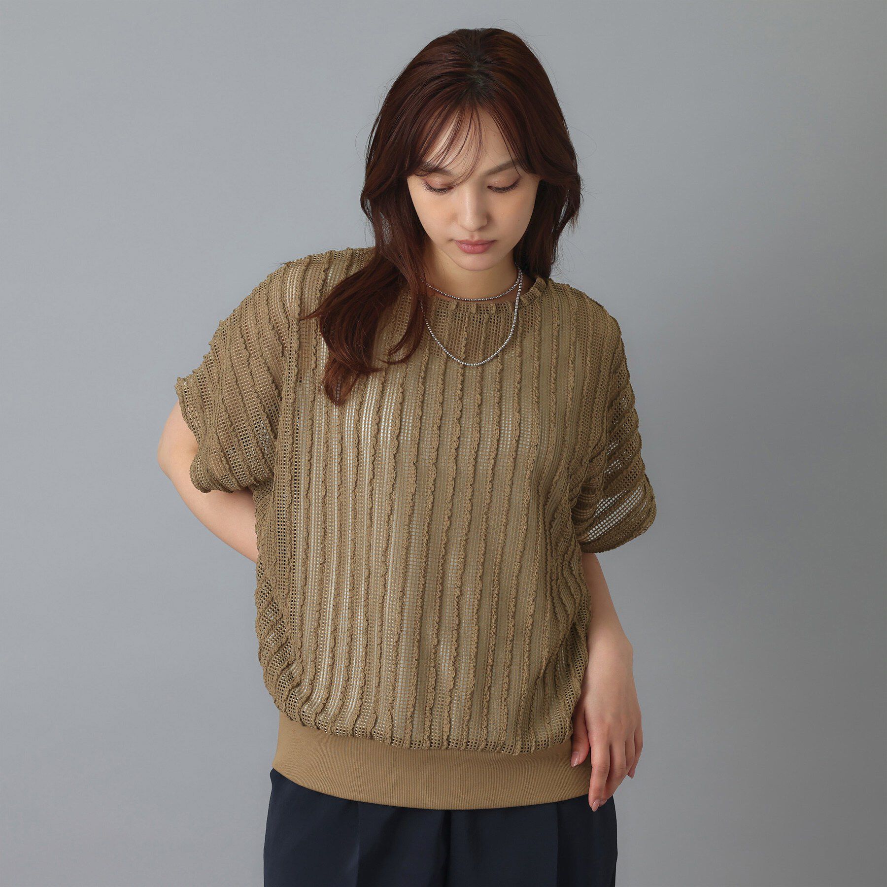 DRESSTERIOR「【体型カバー/日除け】ドルマンスリーブ シアーメッシュプルオーバー」|Tシャツ・カットソー|