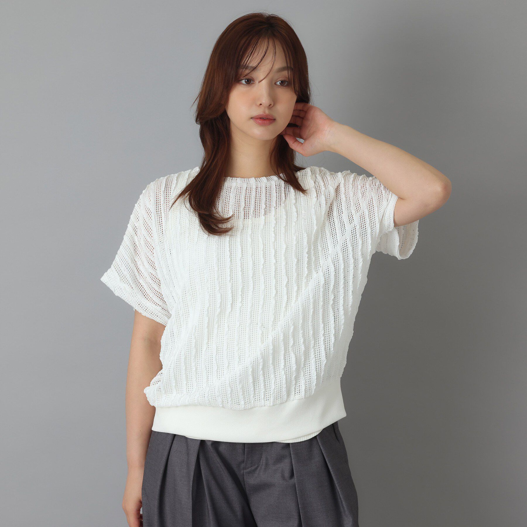 DRESSTERIOR「【体型カバー/日除け】ドルマンスリーブ シアーメッシュプルオーバー」|Tシャツ・カットソー|
