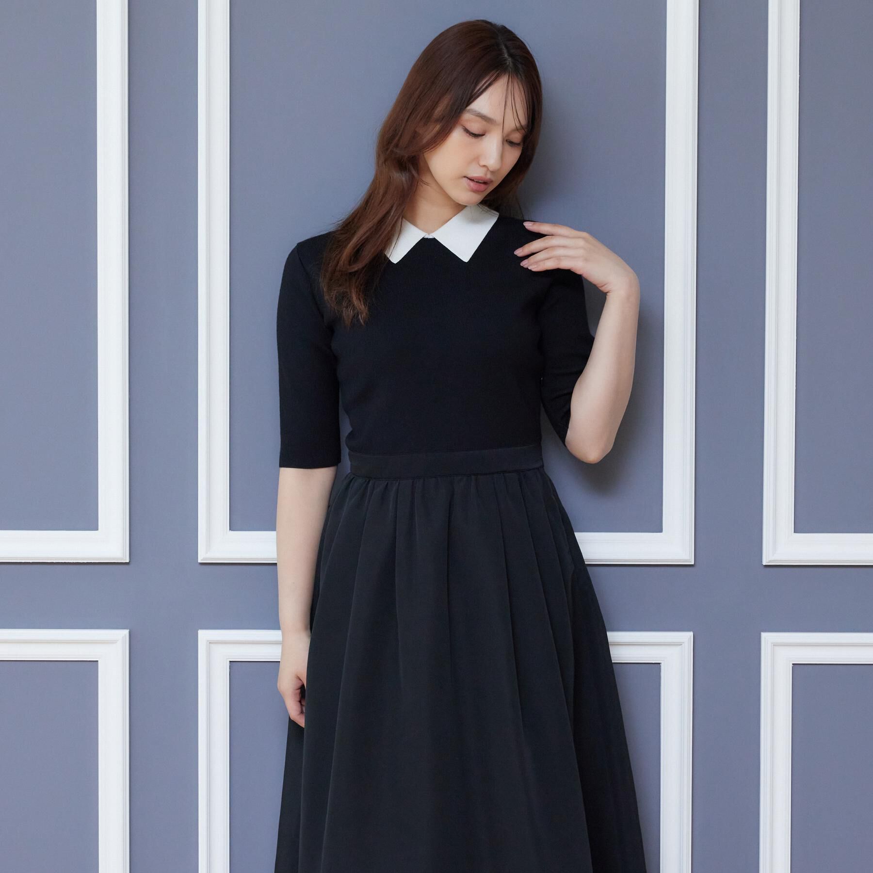 DRESSTERIOR「バイカラーニットコンビワンピース」|ワンピース|