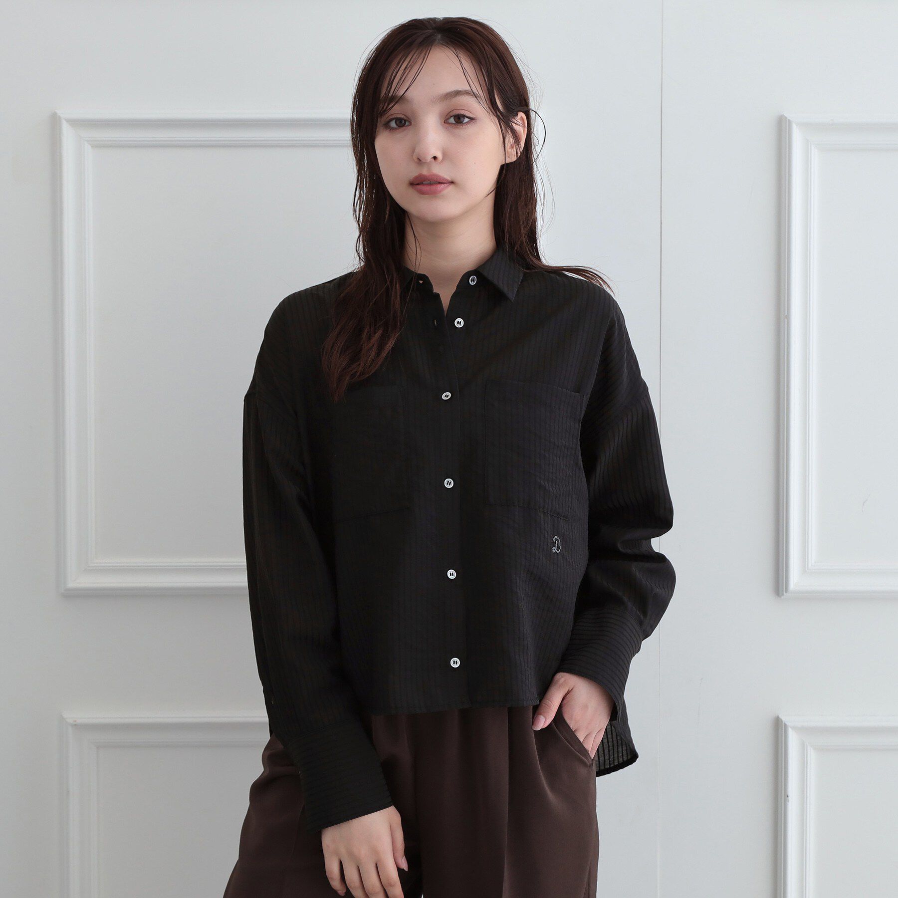 DRESSTERIOR「シアーストライプクロップドシャツ」|シャツ・ブラウス|