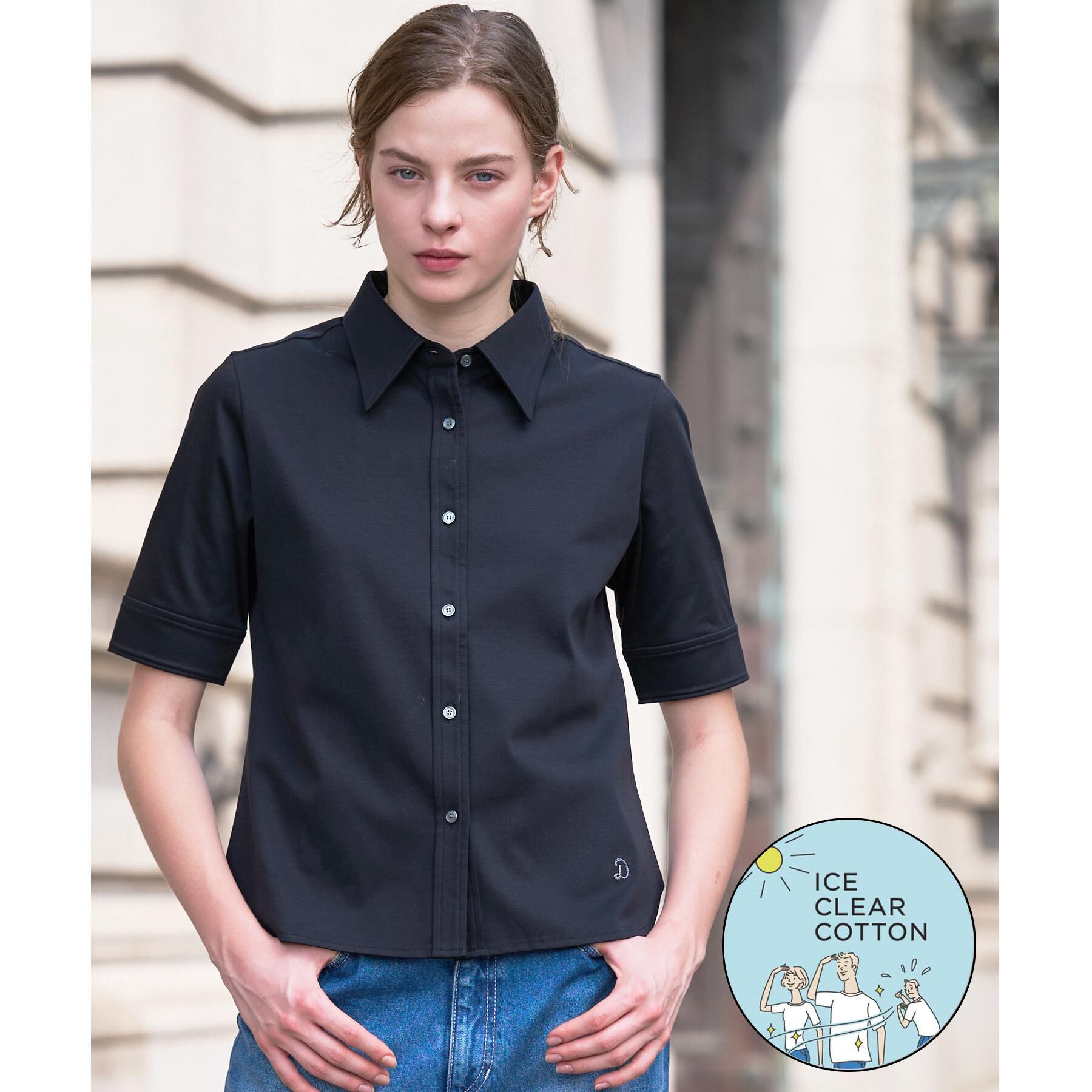 DRESSTERIOR「【接触冷感／抗菌防臭／消臭】ICE CLEAR COTTON ハーフスリーブシャツ」|Tシャツ・カットソー|ブラック(019)