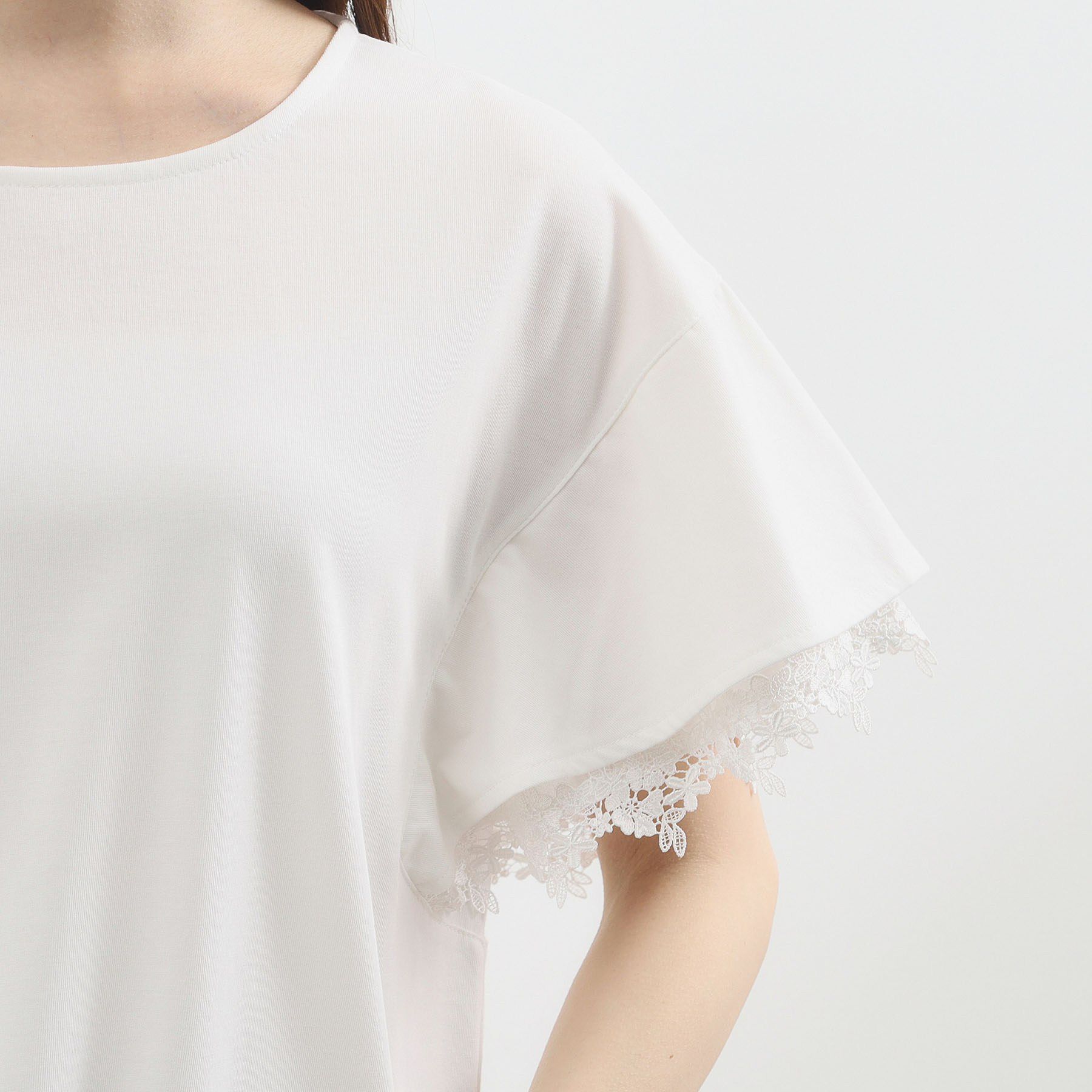 grove「【二の腕カバー、UV/ひんやり】涼しく華やかに、レースレイヤードスリーブTシャツ」|Tシャツ・カットソー|