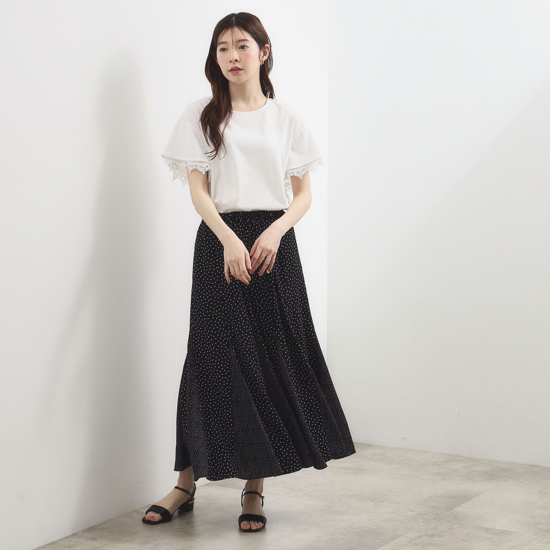 grove「【二の腕カバー、UV/ひんやり】涼しく華やかに、レースレイヤードスリーブTシャツ」|Tシャツ・カットソー|