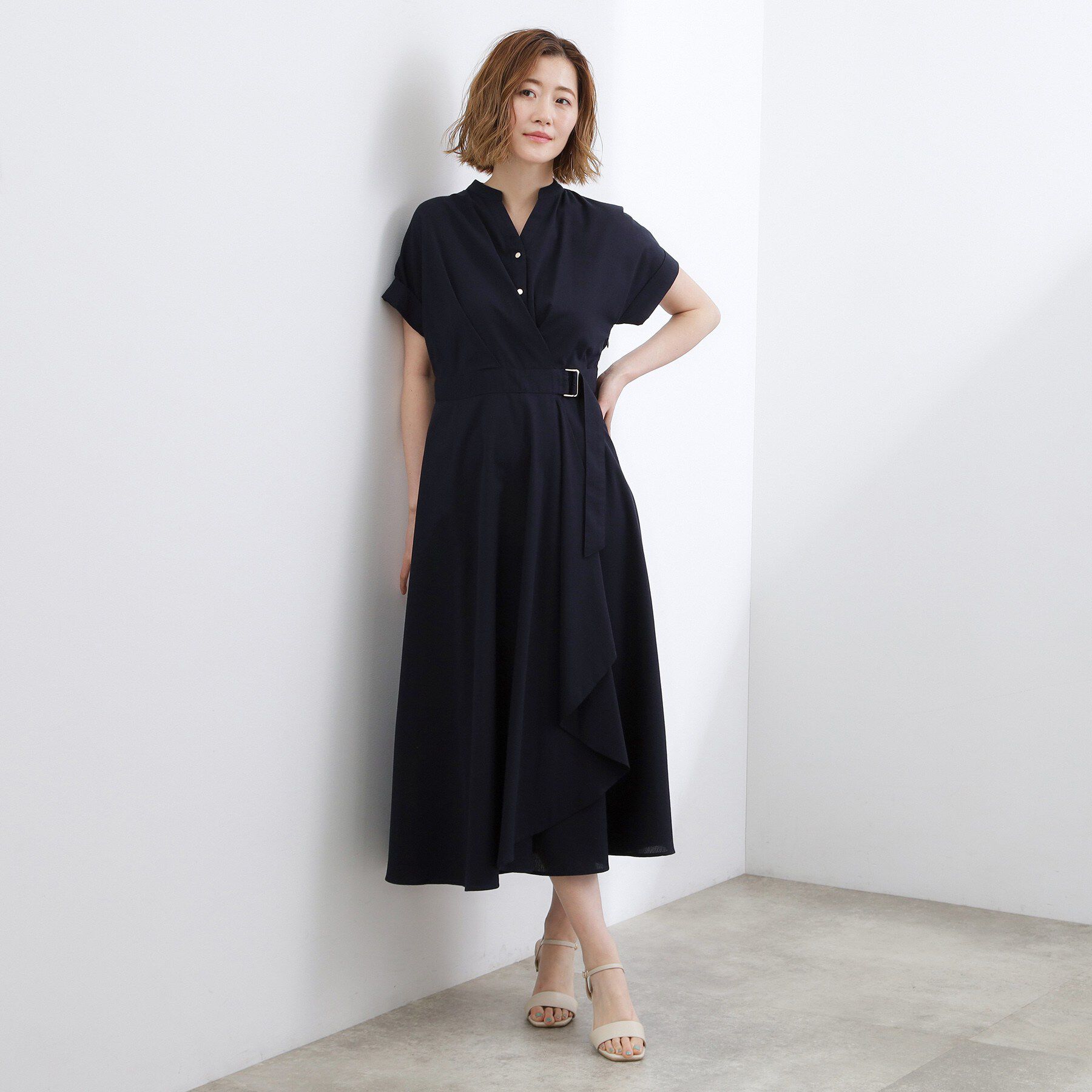 grove「【洗える】さらっと軽やか、カシュクール風サッカーワンピース」|ワンピース|