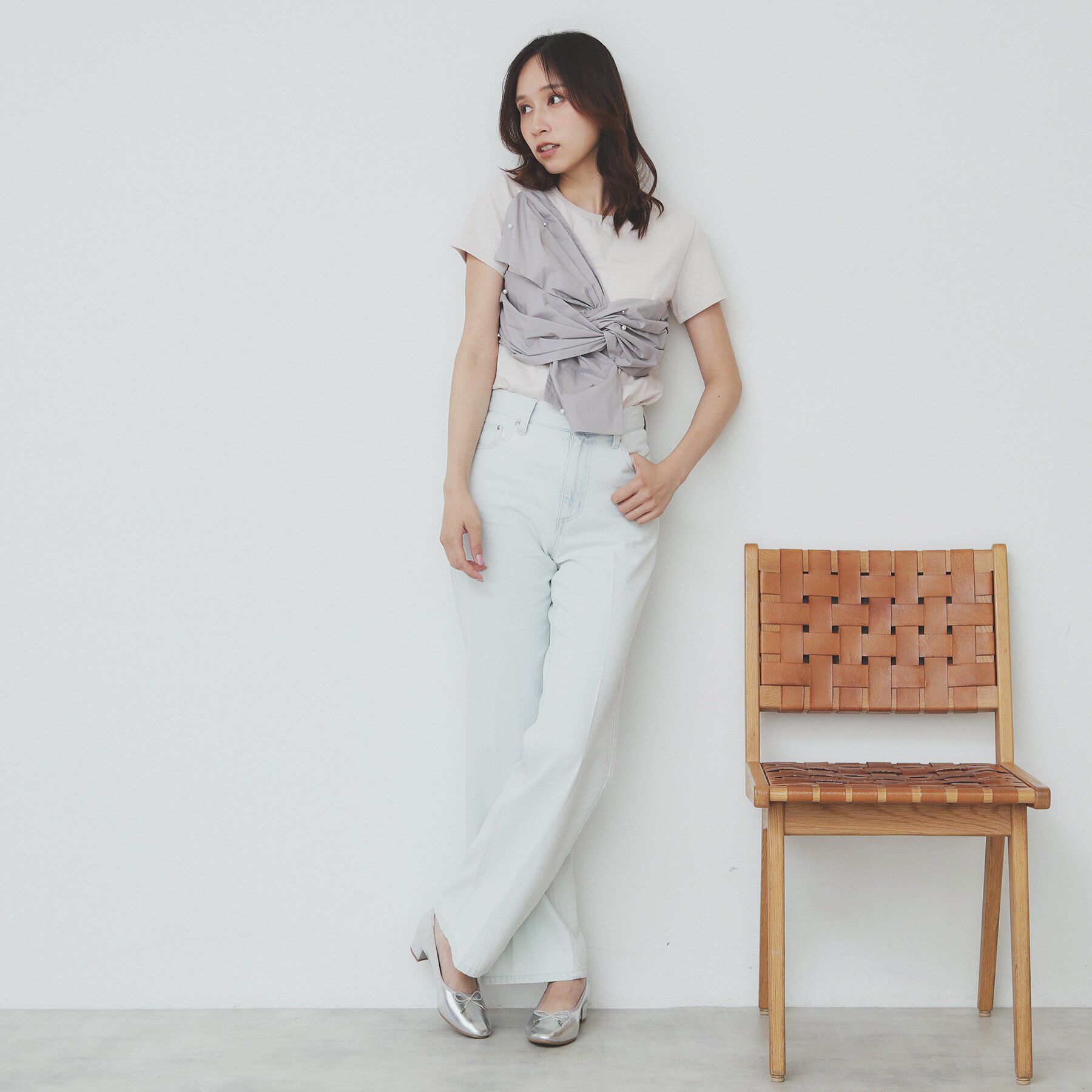 index「パール調アシメドッキングTシャツ【洗える／接触冷感】」|Tシャツ・カットソー|