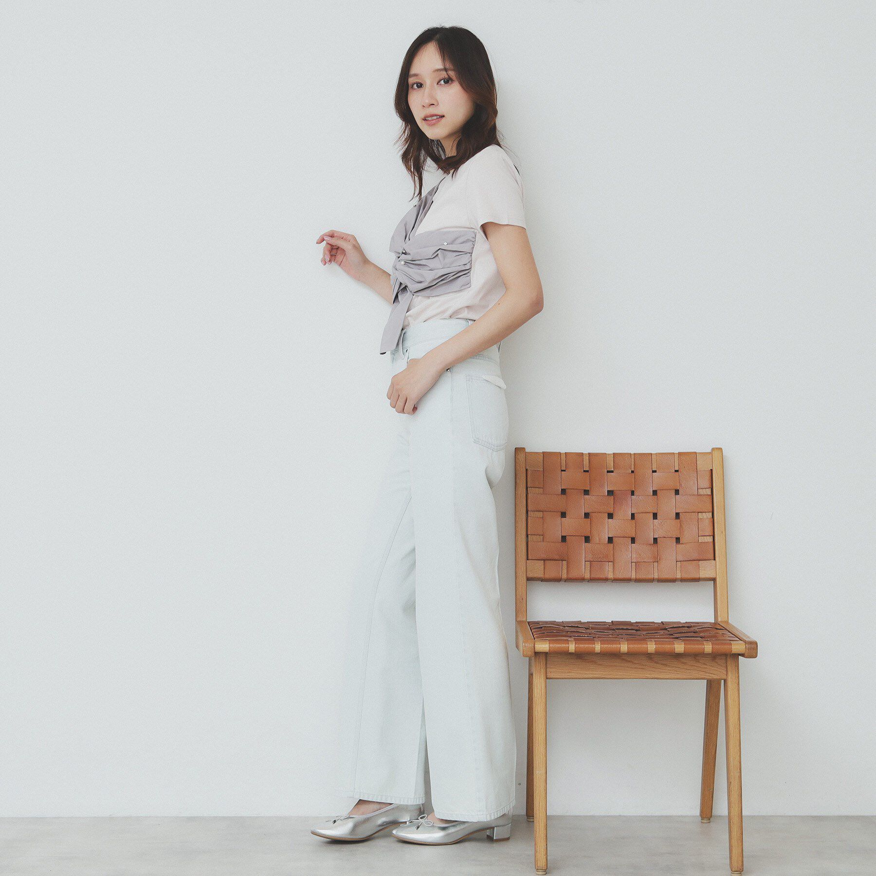 index「パール調アシメドッキングTシャツ【洗える／接触冷感】」|Tシャツ・カットソー|
