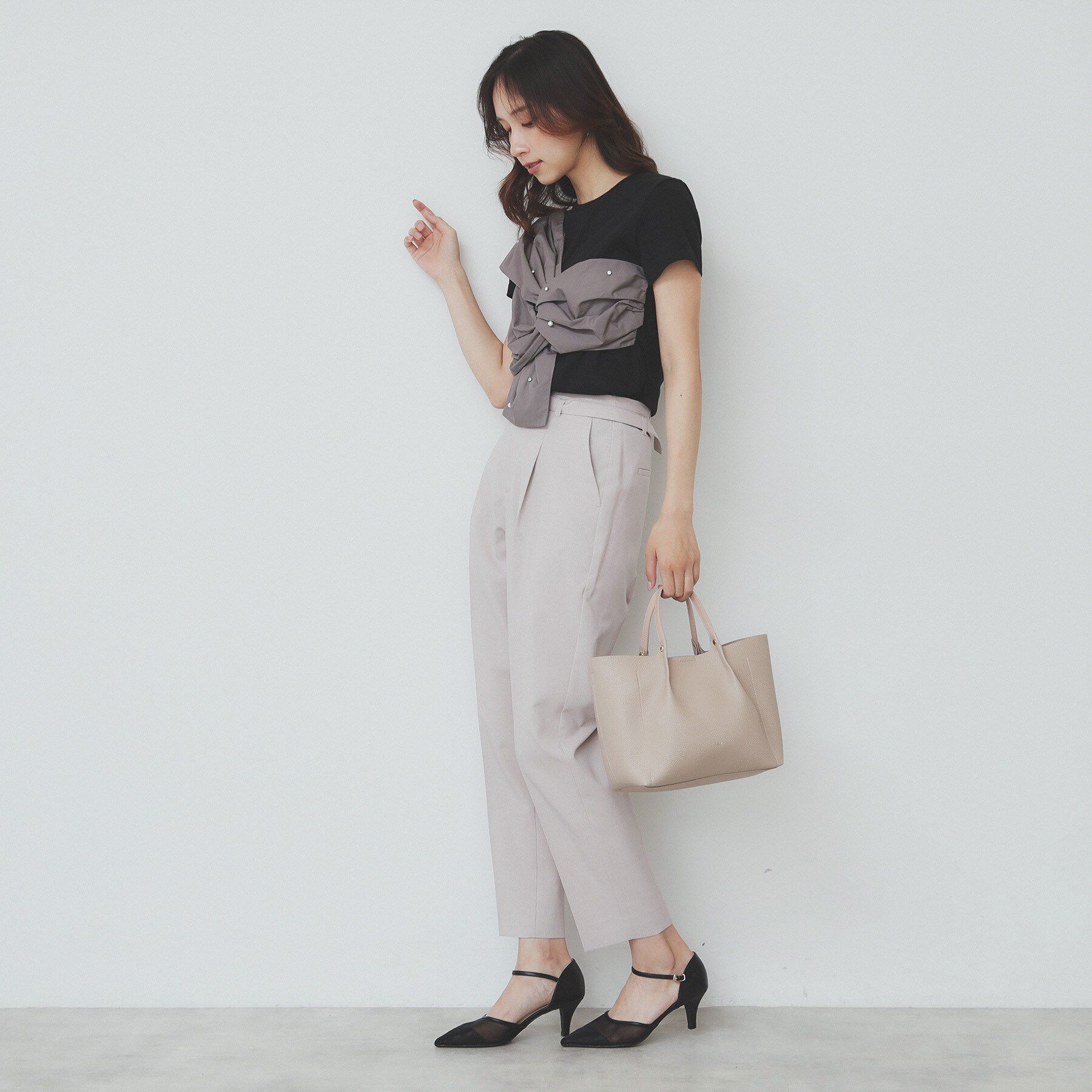 index「パール調アシメドッキングTシャツ【洗える／接触冷感】」|Tシャツ・カットソー|