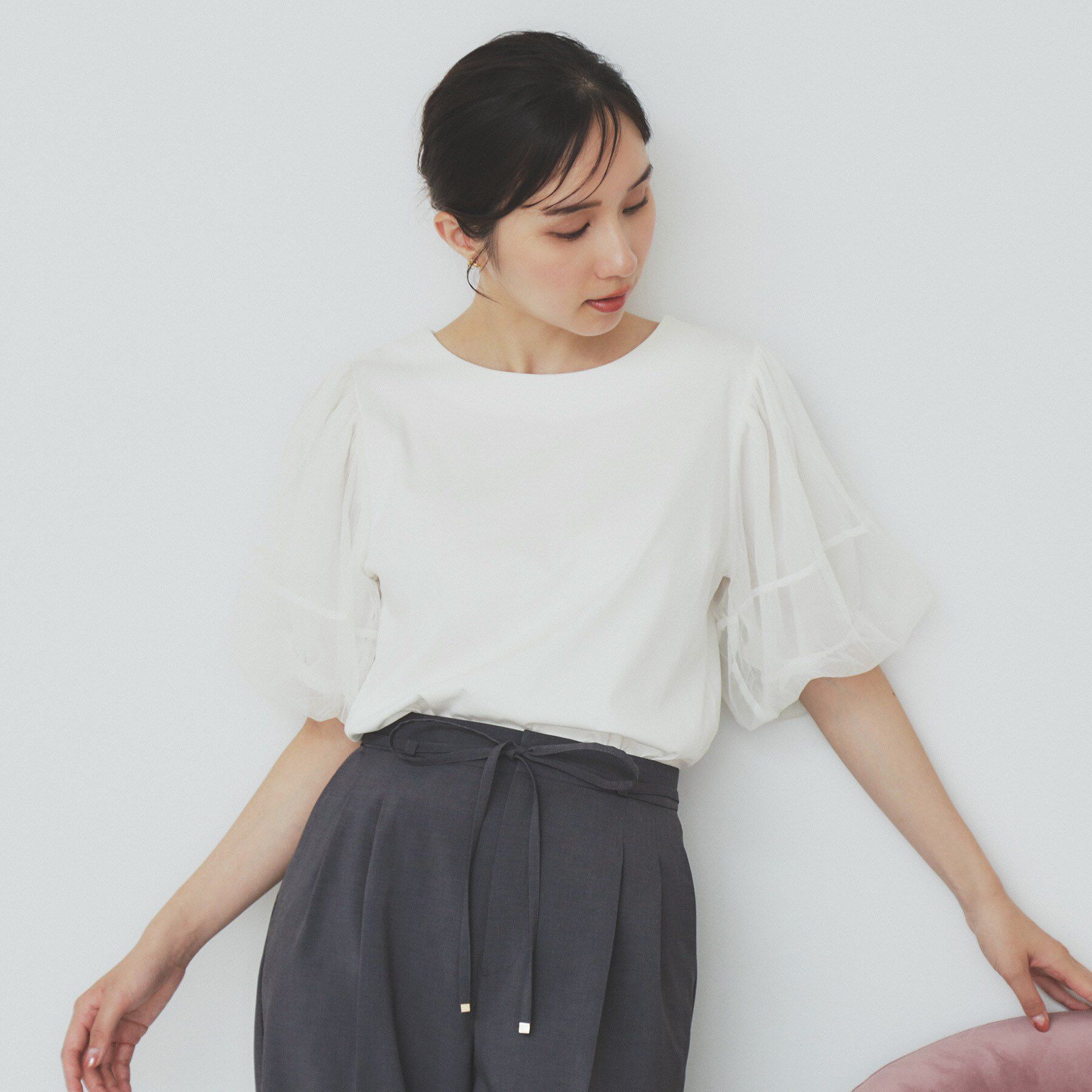index「チュールドッキングバルーントップス【洗濯機洗い可／接触冷感】」|Tシャツ・カットソー|