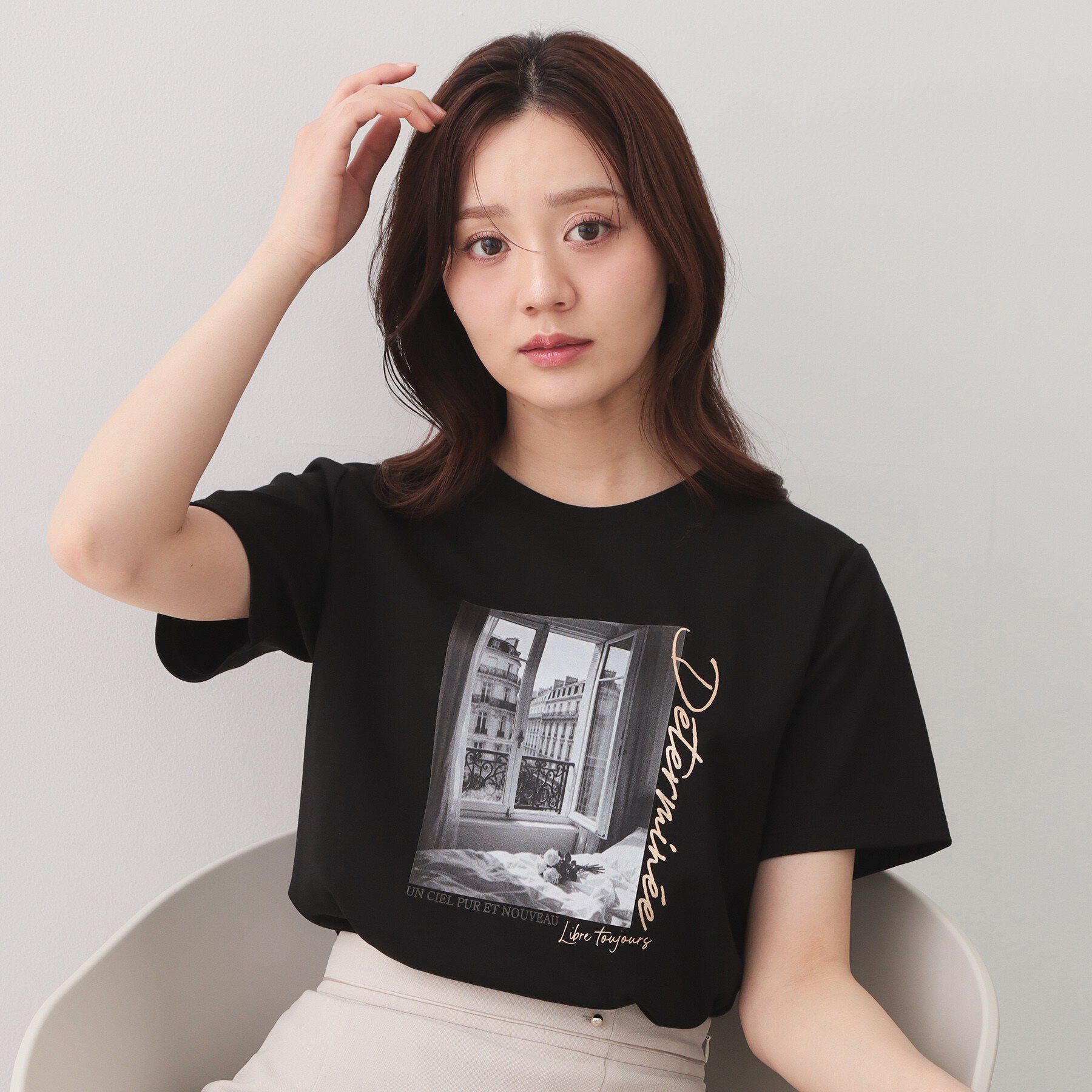 index「【接触冷感／UVケア】転写箔プリントTシャツ《洗濯機OK》」|Tシャツ・カットソー|ブラック(019)