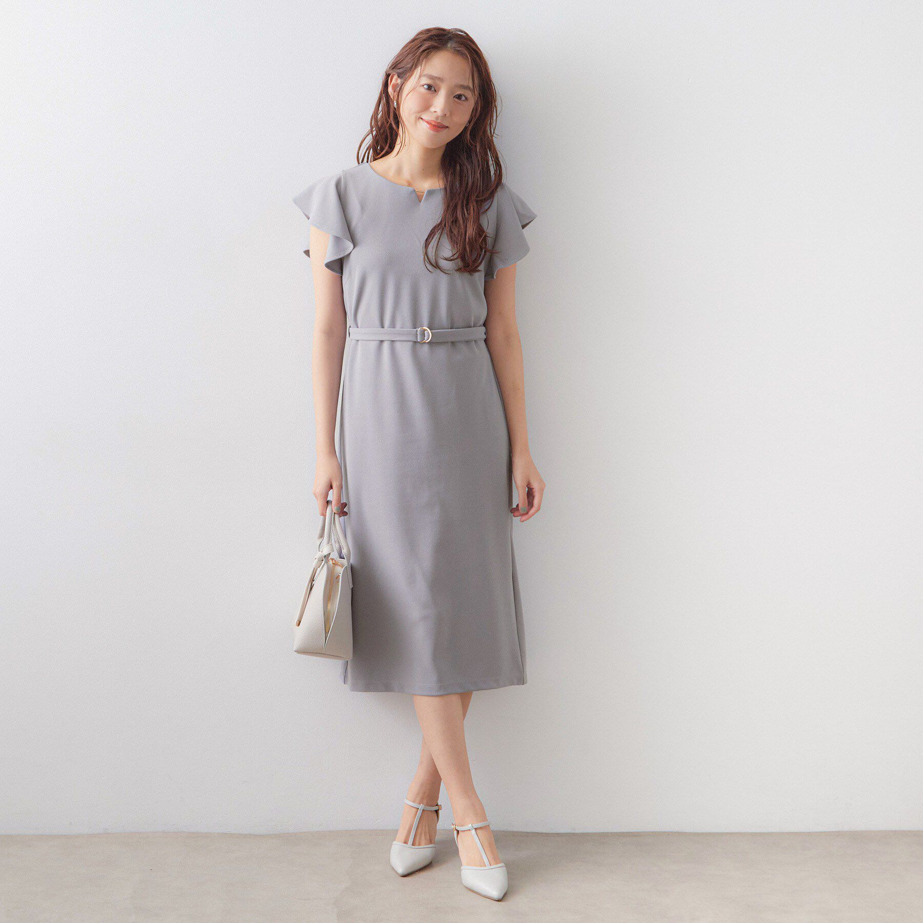 index「【接触冷感／吸水速乾】キーネックフレアスリーブワンピース《UV／洗濯機OK／ストレッチ》」|ワンピース|