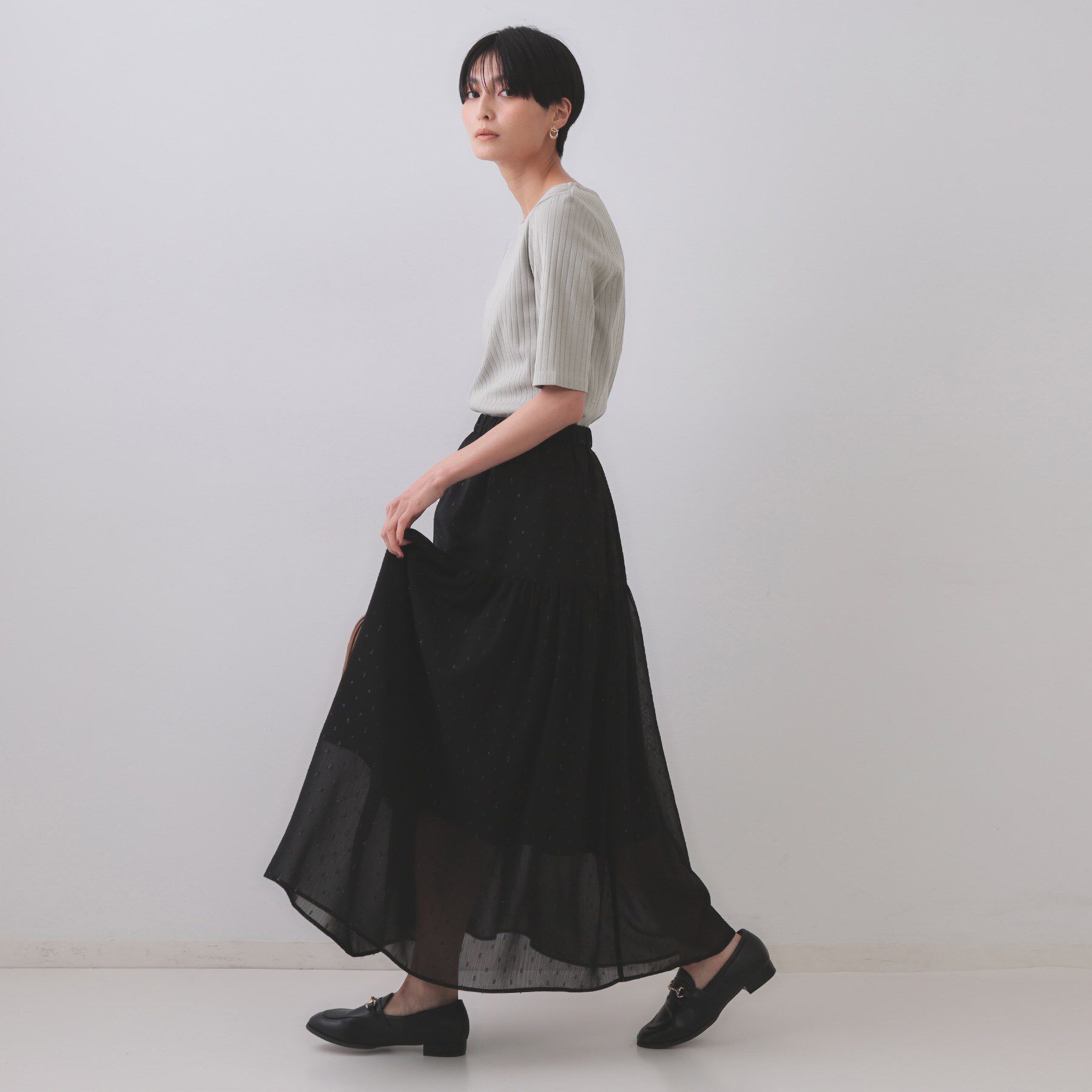 OPAQUE.CLIP「汗染み防止 ボートネックリブカットソー【洗濯機洗い可／抗ピル】」|Tシャツ・カットソー|