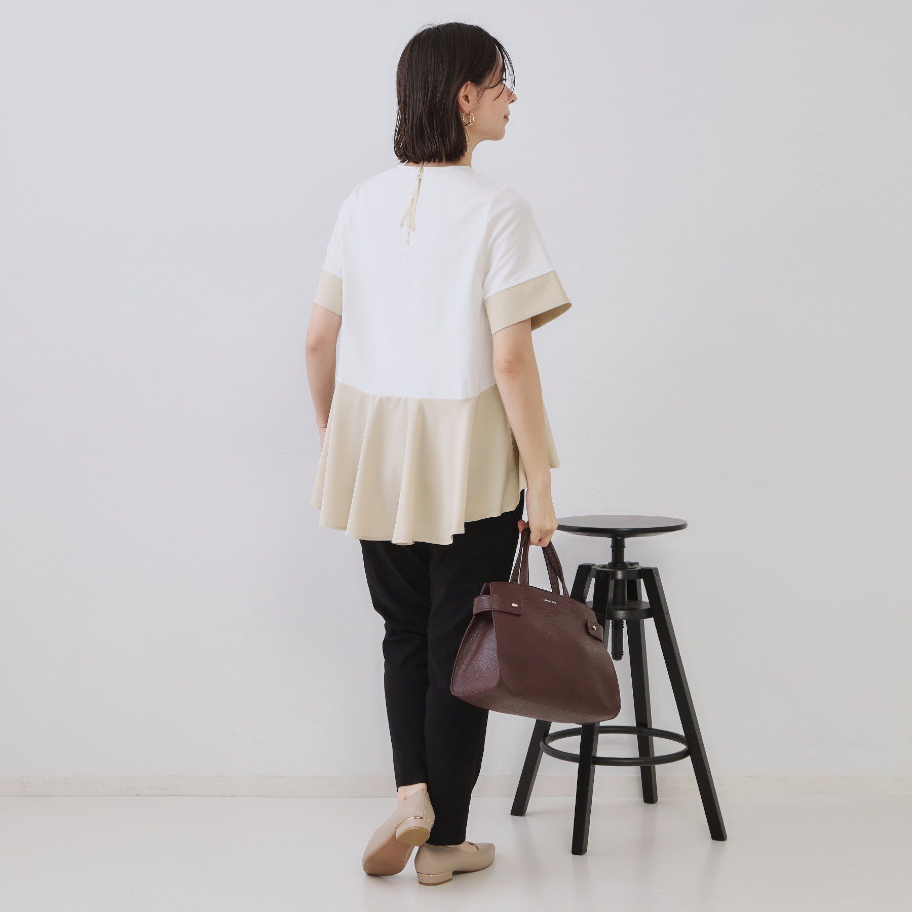 OPAQUE.CLIP「配色フハクドッキングペプラムトップス【洗濯機洗い可／抗ピル】」|Tシャツ・カットソー|