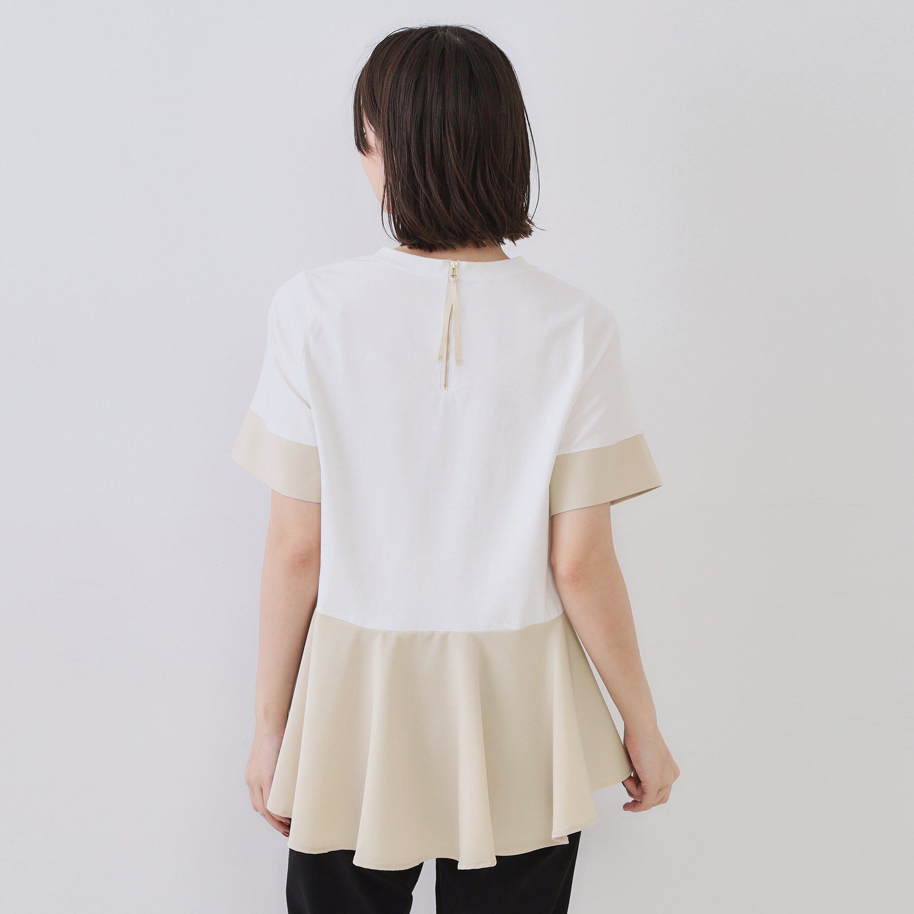 OPAQUE.CLIP「配色フハクドッキングペプラムトップス【洗濯機洗い可／抗ピル】」|Tシャツ・カットソー|