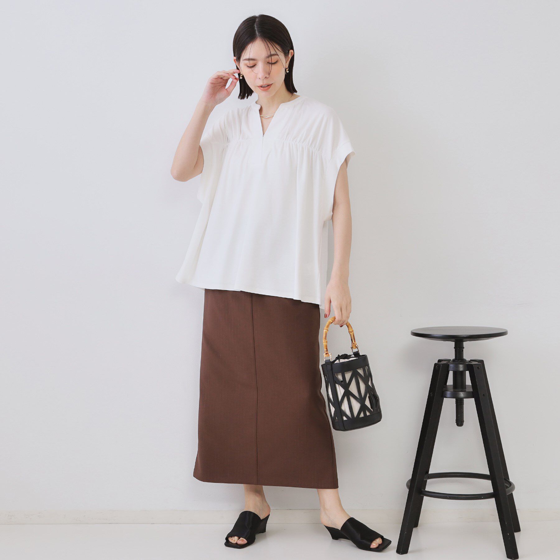 OPAQUE.CLIP「スキッパーフレアカットソー【接触冷感／洗濯機洗い可】」|Tシャツ・カットソー|