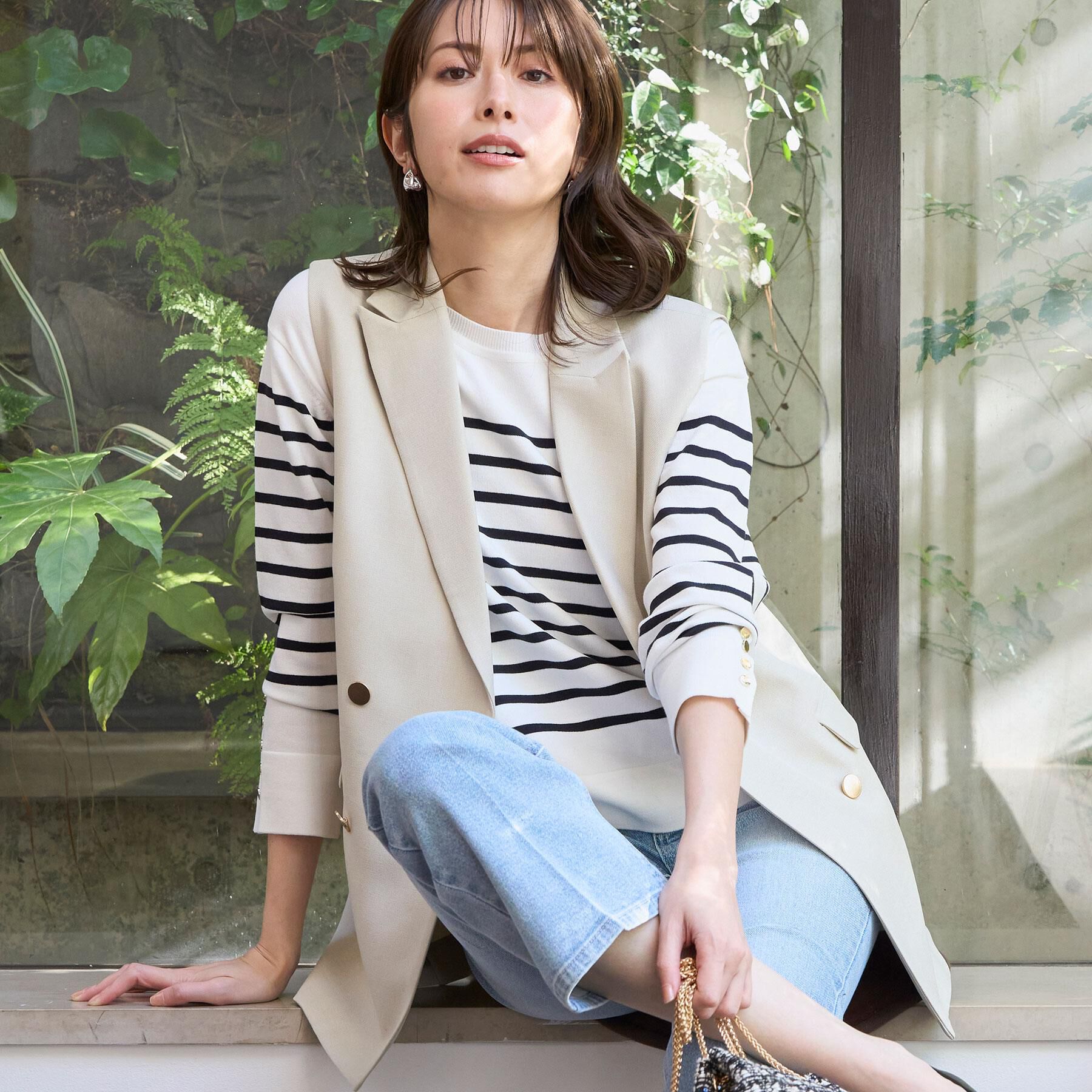 OPAQUE.CLIP「金ボタン使いリラクシーニット【洗濯機OK】」|ニット・セーター|