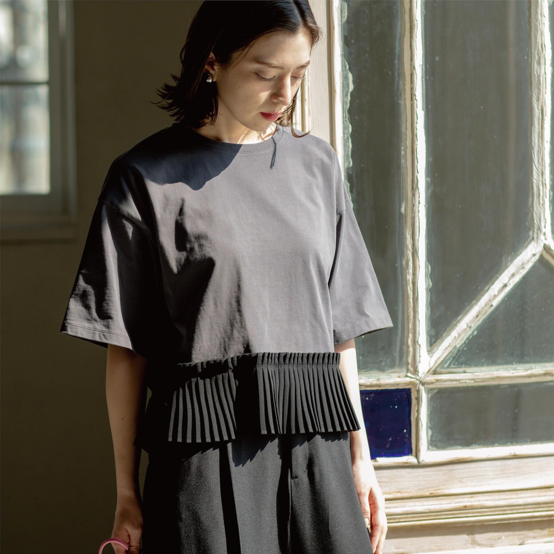 OPAQUE.CLIP「プリーツデザインドッキングトップス」|Tシャツ・カットソー|