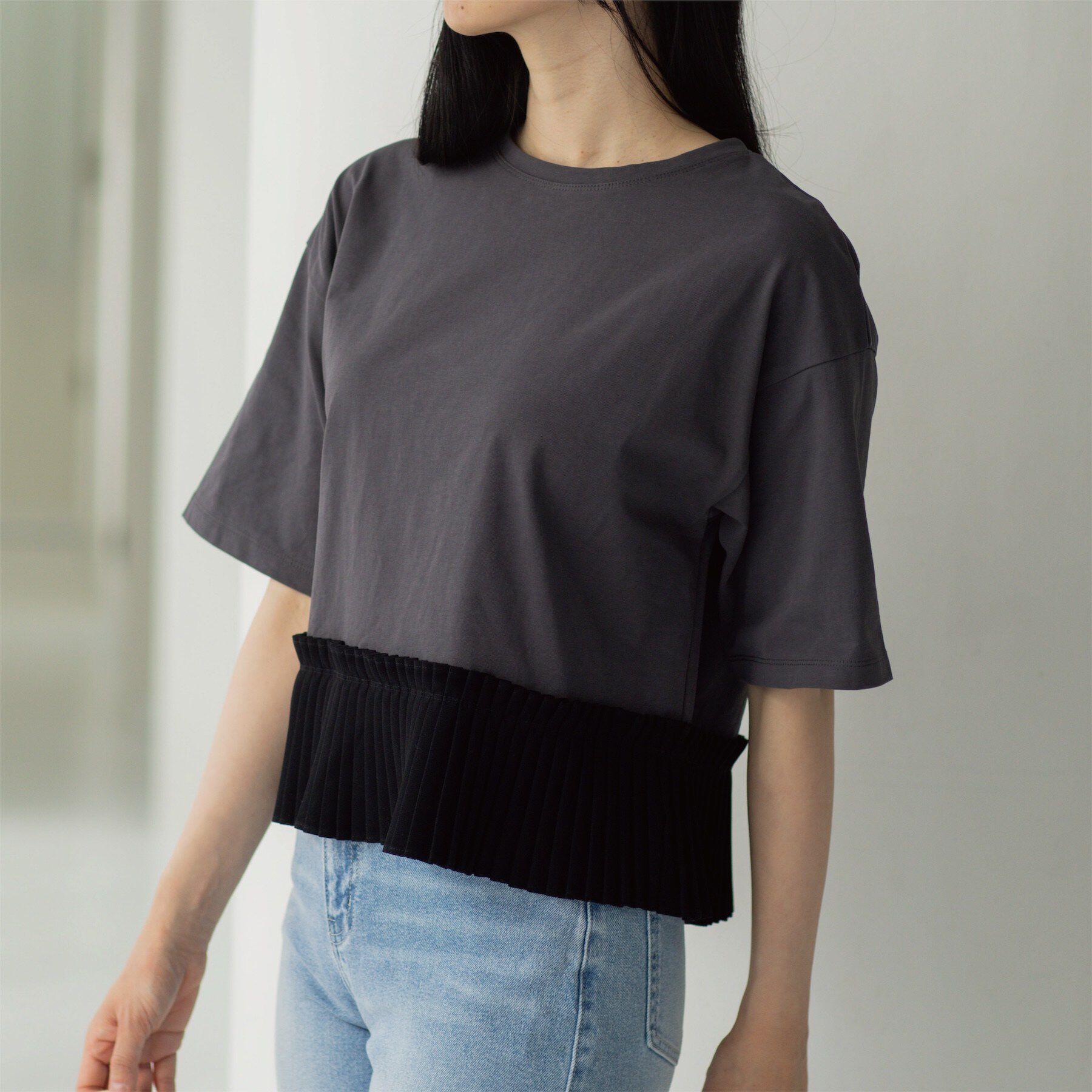 OPAQUE.CLIP「プリーツデザインドッキングトップス」|Tシャツ・カットソー|