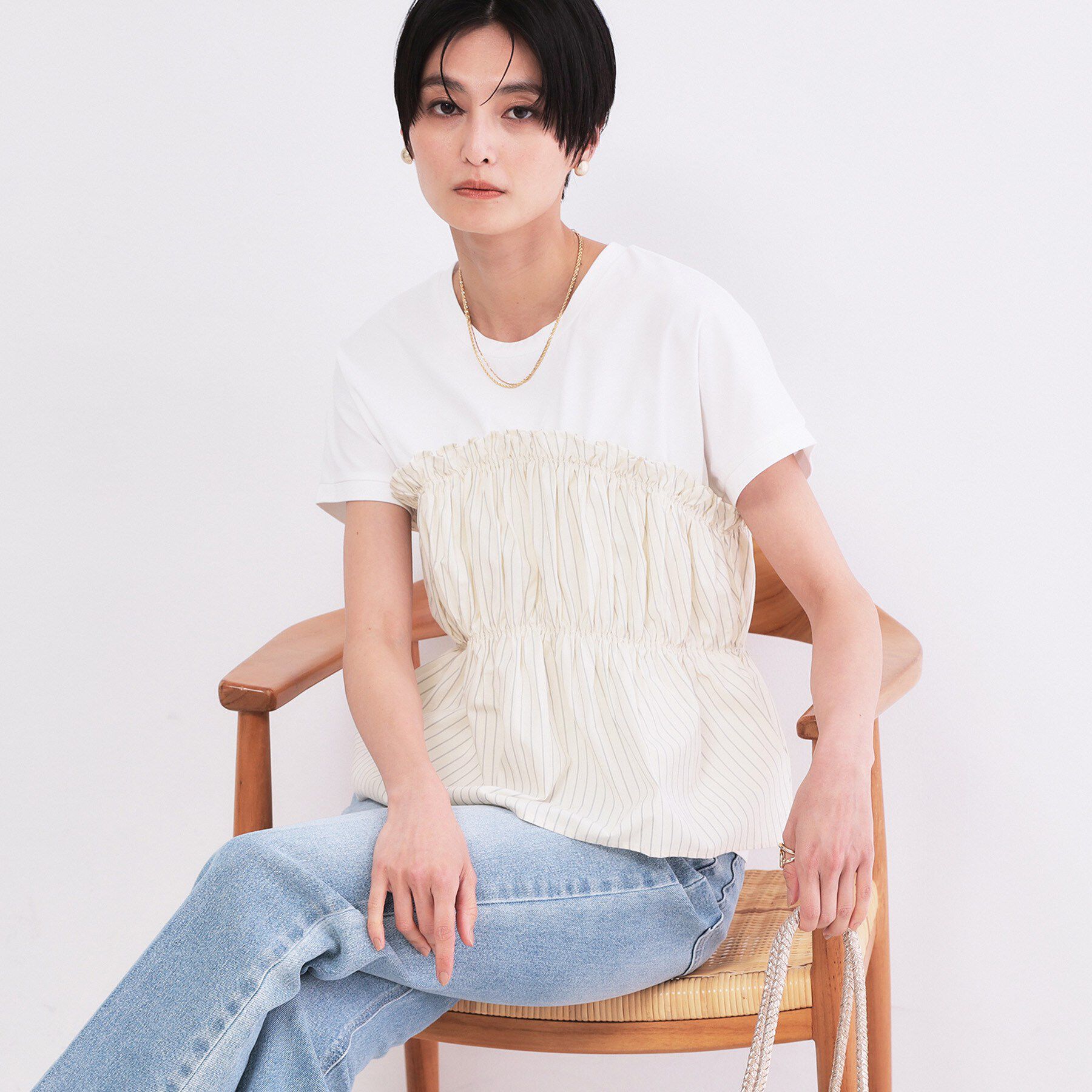 OPAQUE.CLIP「ビスチェドッキングTシャツ【洗濯機OK】」|Tシャツ・カットソー|アイボリー(504)